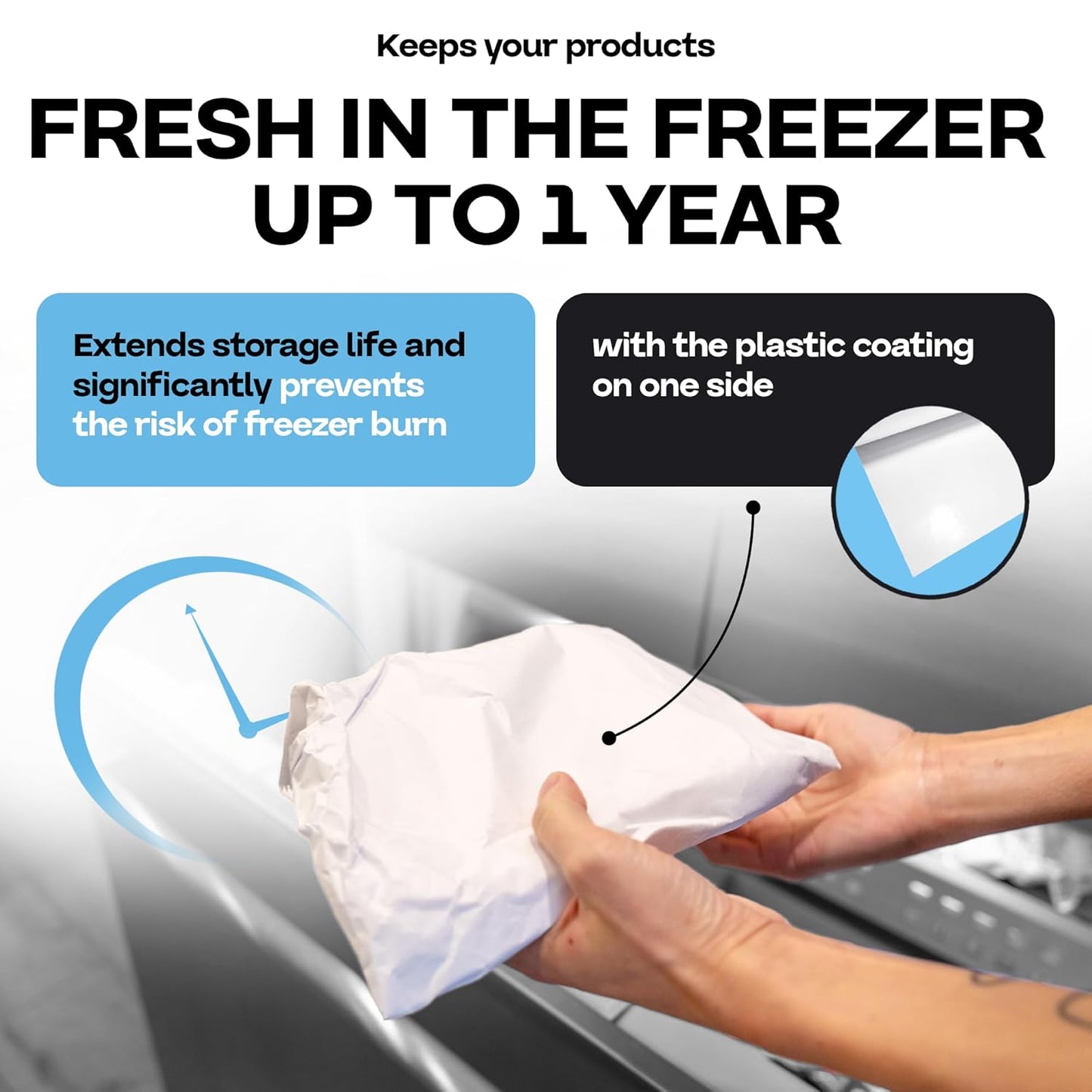 White Freezer Paper 24" x 13200" (1100 feet) with Cutter - USA-made Large Freezer Paper Roll for Meat & Fish - Poly-Coated Food Wrapping Material for Freezing by IDL Packaging