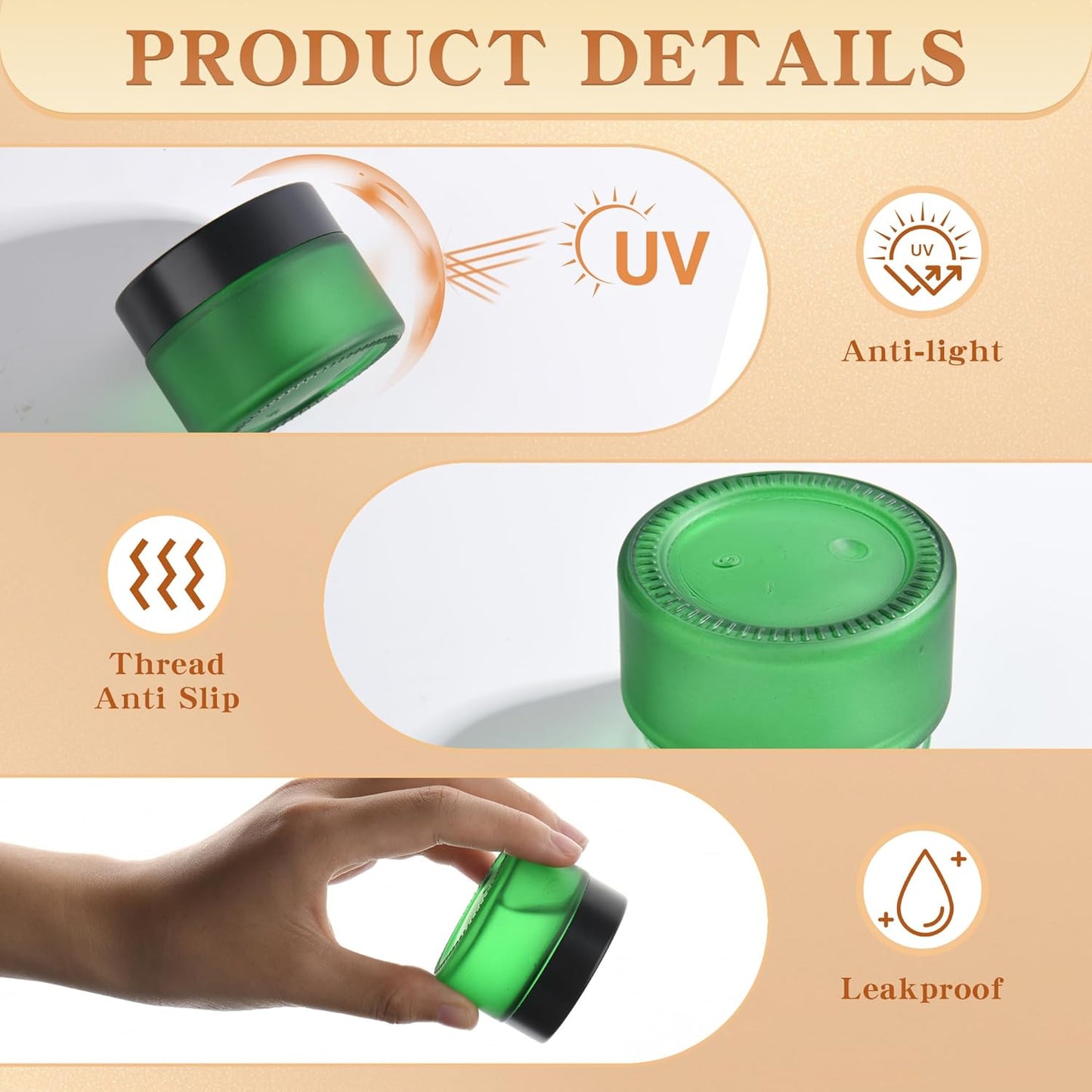 Glass Jars with Lids,Eco-Friendly Cosmetic Containers with Airtight Black Lids & Liners, Multi-Color Options for Cream, Lotion, Body Butter, DIY Skincare Travel Jars (Green Frosted, 1oz)