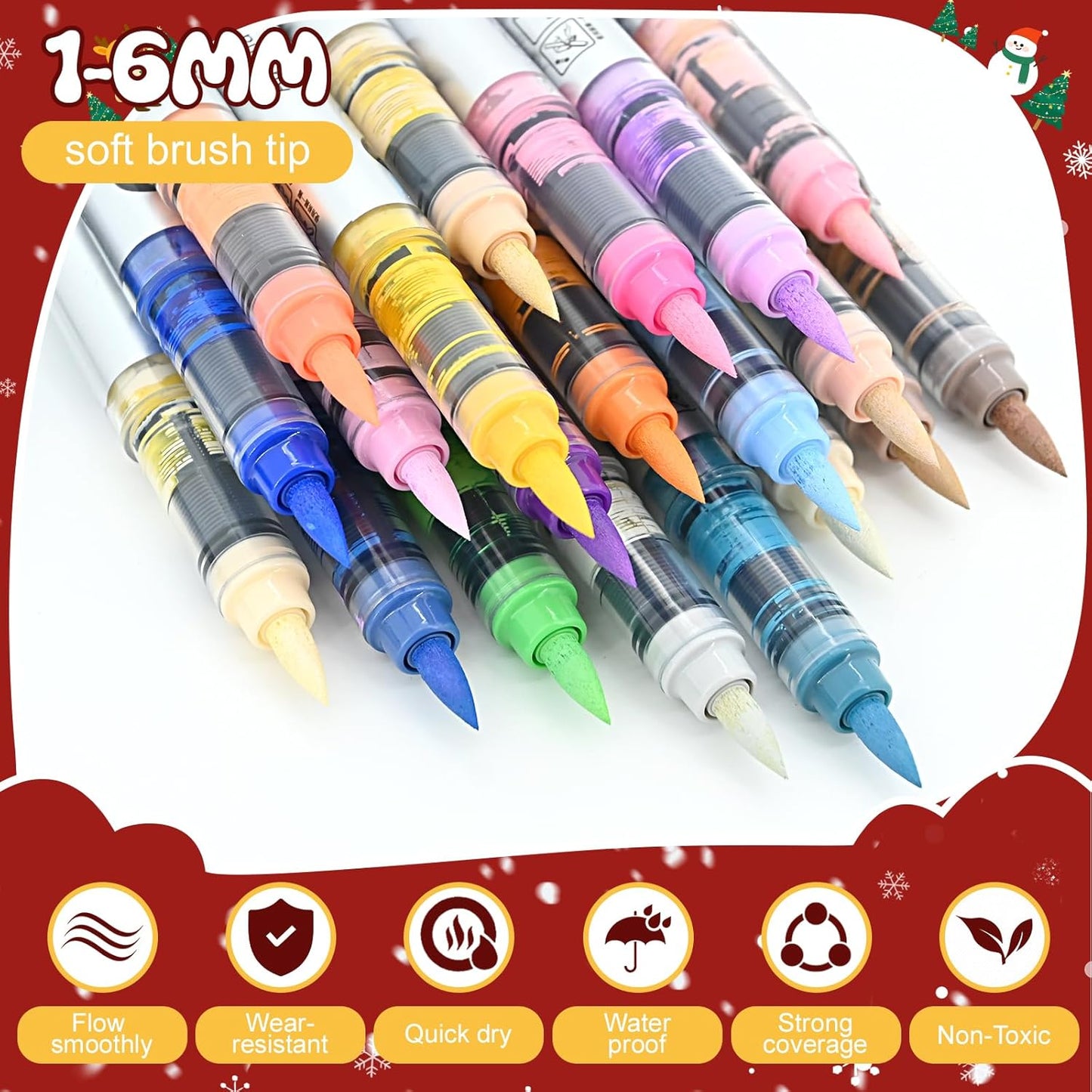 12 Colors Acrylic Paint Markers Set, Water Based Acrylic Paint Pens With Visual Ink Window,Soft Brush Tip Acrylic Markers for canvas, Egg, rock painting,Wood, Stone, Glass, Fabric and DIY Crafts Art