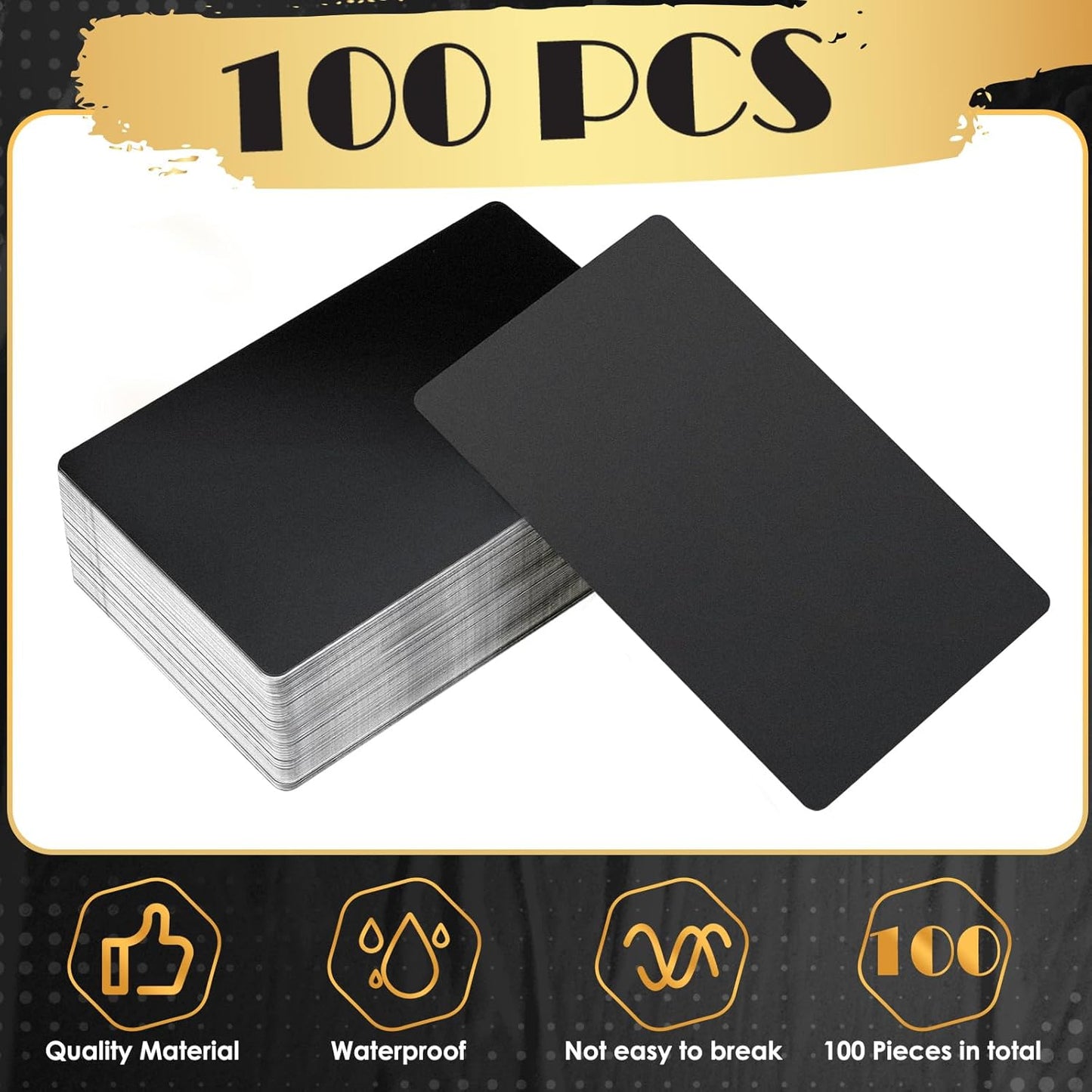 weparmeety 100 Pcs Metal Engraving Blanks Aluminum Sheet Laser Engraving Business Card Multipurpose DIY Gift Cards 86 x 54 x 0.21 mm (Matte Black)