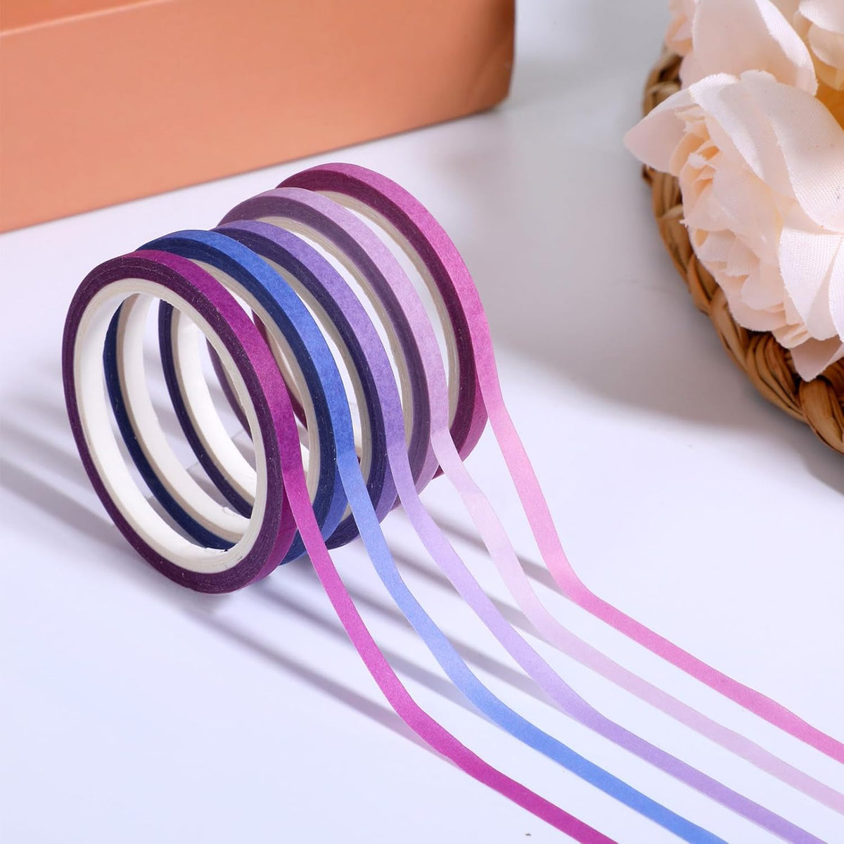 20 Rolls Rainbow Washi Tape Slim, 3mm Colorful Rainbow Pastel Washi Tape Set Skinny Thin Decorative Colored Washis Craft Tapes, Rainbows Colors Thin Decorative Tapes for Journal DIY Planner Craft