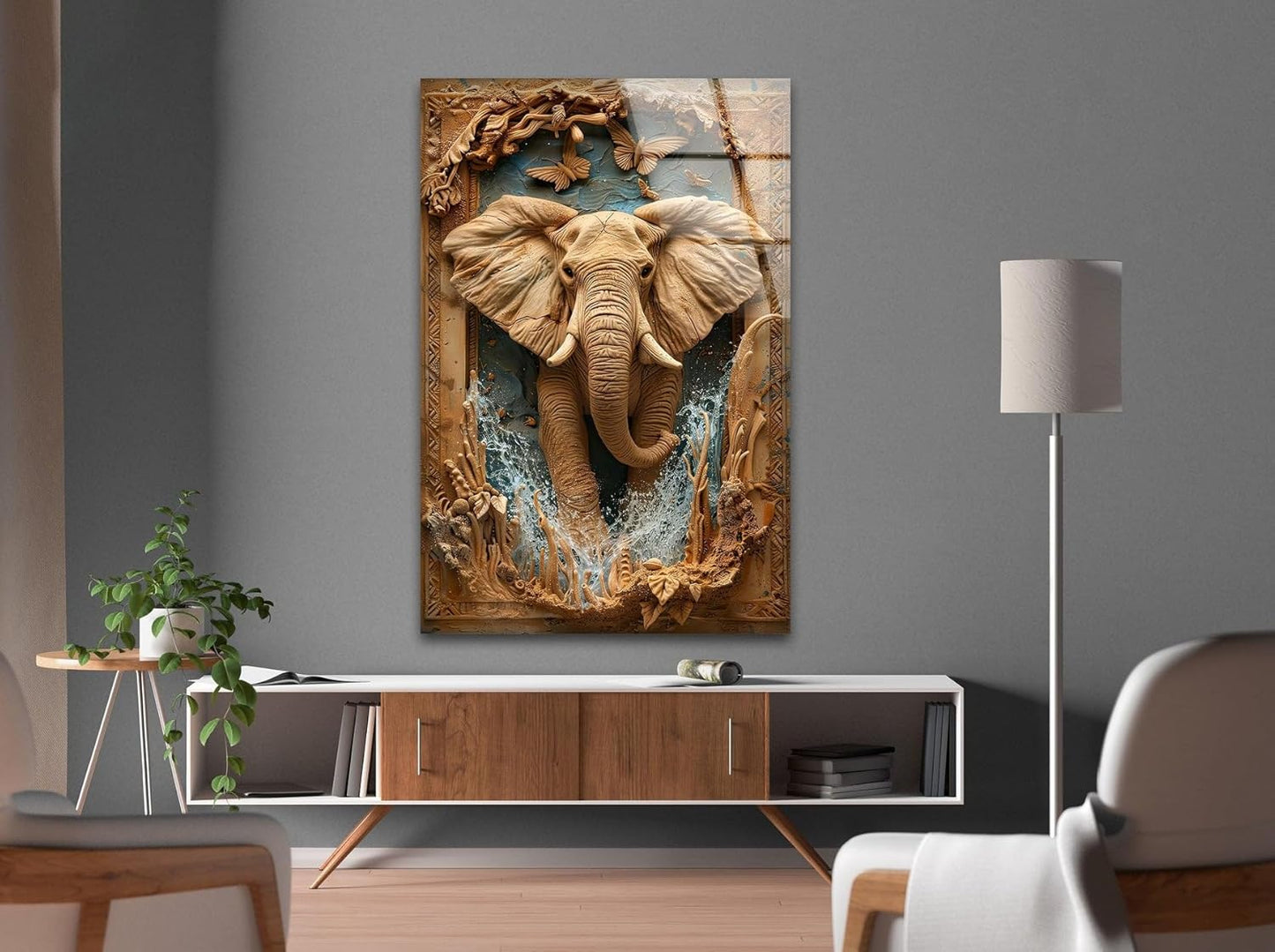 My Photostation.com Round 31,5'' Elephant Carving Glass Wall Art Tempered Glass Printing Wall Decor Large Wall Art Wall Hangings