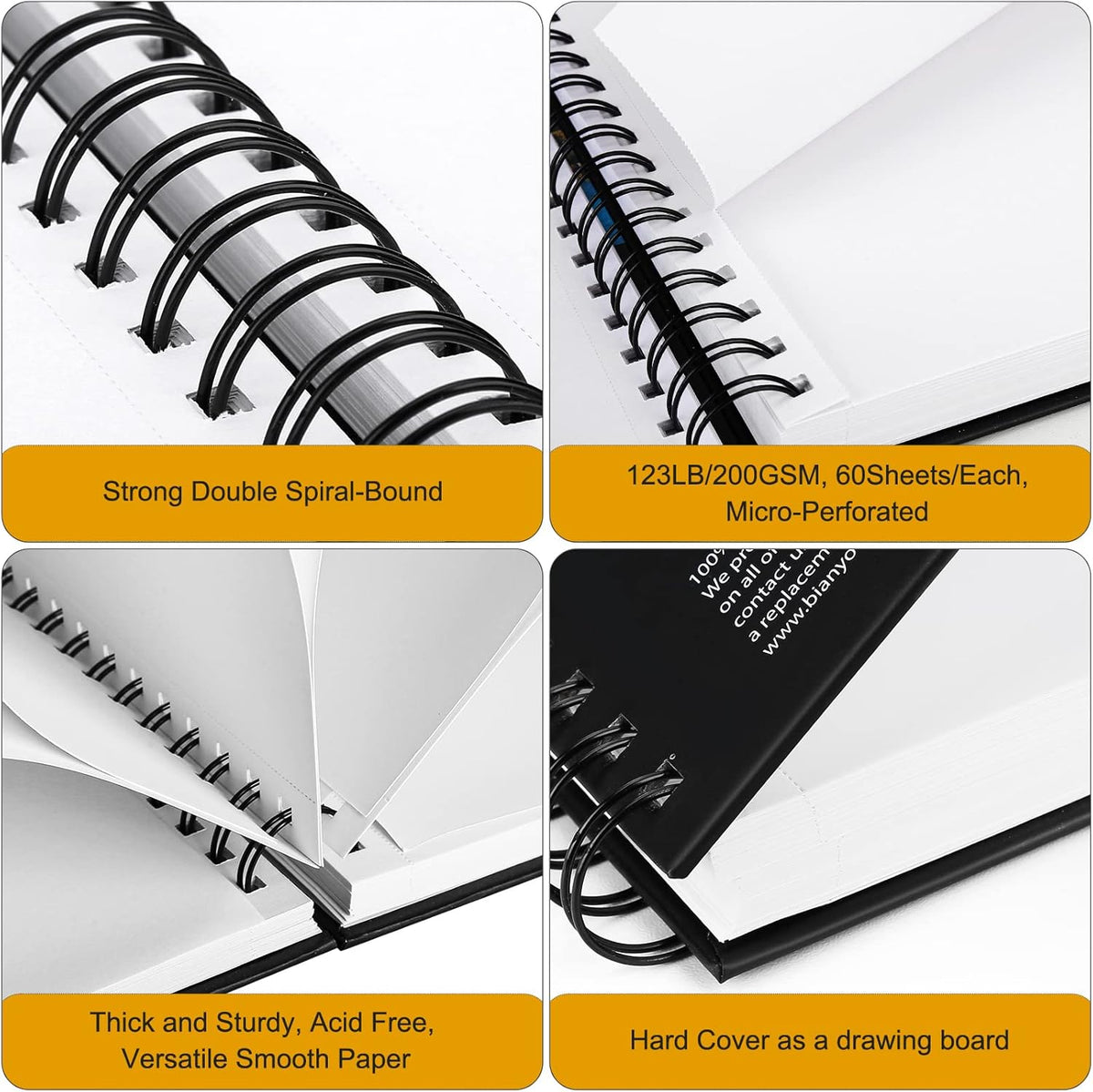 Bianyo Mixed Media Paper Pad, A4 (8.26" X 11.69"), 60 Sheets/Each, 123 LB/200 GSM, Pack of 1 Pad, Spiral-Bound Pad, Ideal for Wet & Dry Media Like Art Marker, Watercolor, Acrylic, Pastel, Pencil