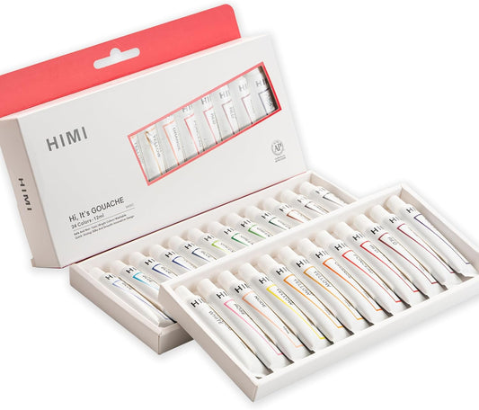 HIMI Gouache Paint Tube Set -24 Colors 12ml, with Rich Pigments, Gouache paint Non-Toxic, suitable for Beginners, Artists, and Hobby Painters. Beautiful Gifts for Art Supplies Painting（24 colors）