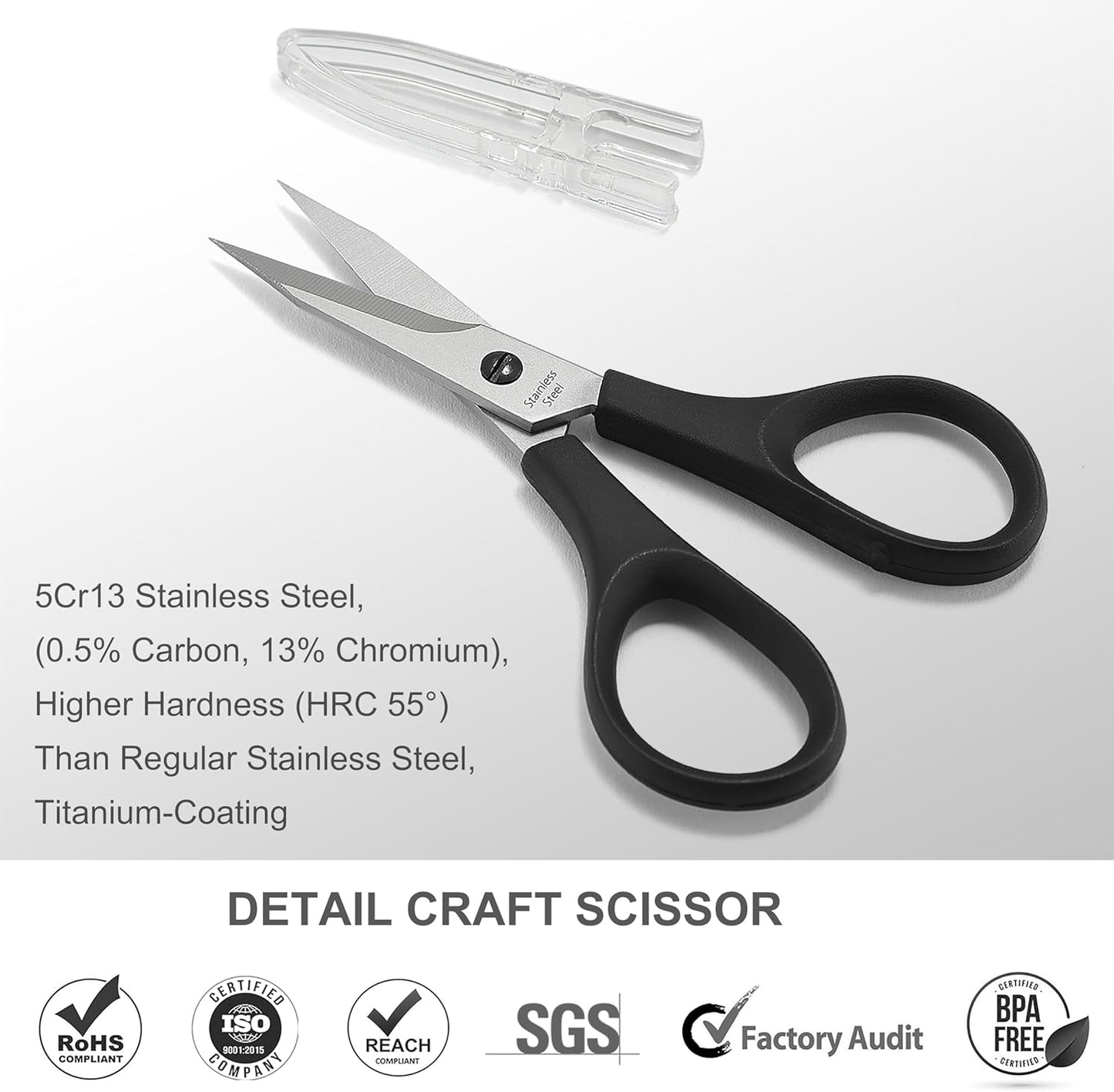 PAFASON Small Stainless Steel Precise Thread Yarn Fabric Detail Paper Cutting Scissor with Safety Cover for DIY Embroidery Quilting Sewing Knitting Crafting Cross Stitch Crochet