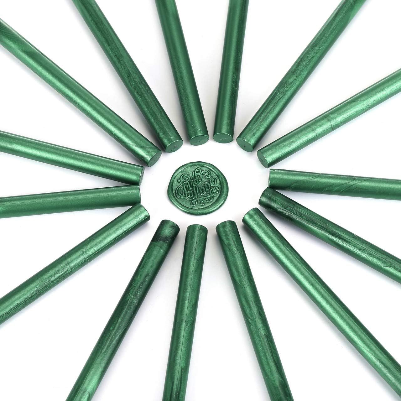 Yoption 15 Pieces Glue Gun Sealing Wax Sticks for Wax Seal Stamp, Great for Wedding Invitations, Cards, Envelopes (Metallic Green)