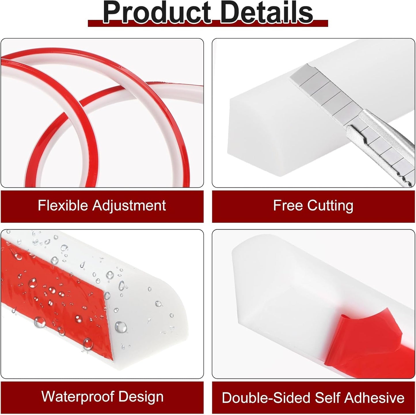 uxcell 236 Inch Flexible Quarter Round Molding Silicone Peel and Stick Trim Self Adhesive Shower Water Barrier for Corner Decor Bathroom Kitchen, White