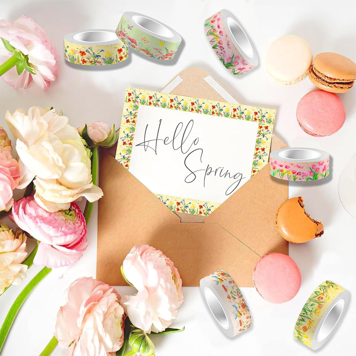 12 Rolls Spring Floral Washi Tape Set, Butterfly Tulip Flower Masking Tapes, Summer Decorative Paper Tape for Scrapbooking Journaling DIY Crafts Gift Packaging 16.4FT