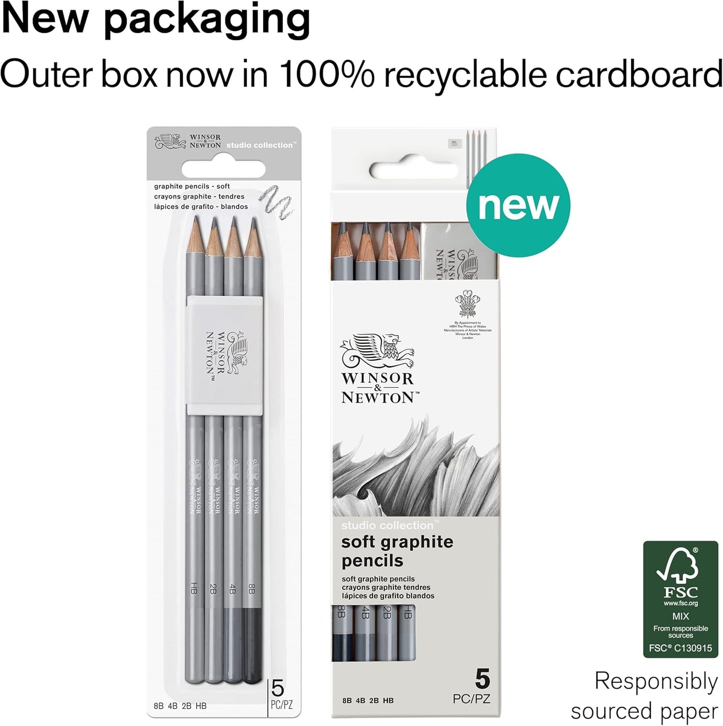 Winsor & Newton Studio Collection Artist Pencils, Graphite Pencils, Set of 5