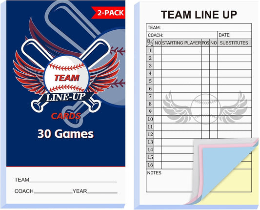 30/60/120/180 Baseball Lineup Cards with 4-Part Carbonless Copies, 4.53 x 7.87 Inch 16 Player Roster Sheets for Games, Softball Line up Coaching Accessories for Coaches and Umpires