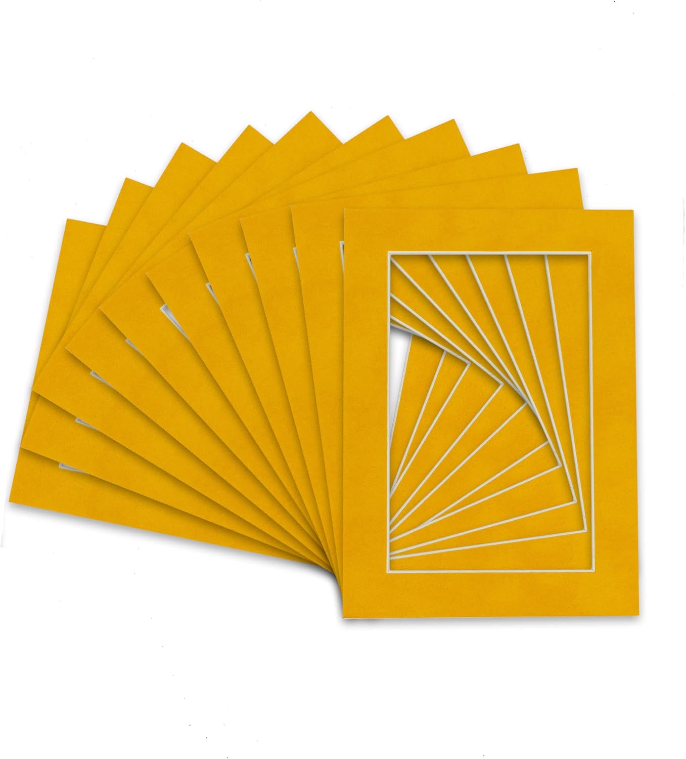 Pack of Ten Acid Free 8x10 Mats Bevel Cut for 5x8 Photos - Bright Yellow Precut Matboards With Backing Boards and Self Seal Photo Mat Bags For Pictures, Photos, Framing - 4-ply Thickness