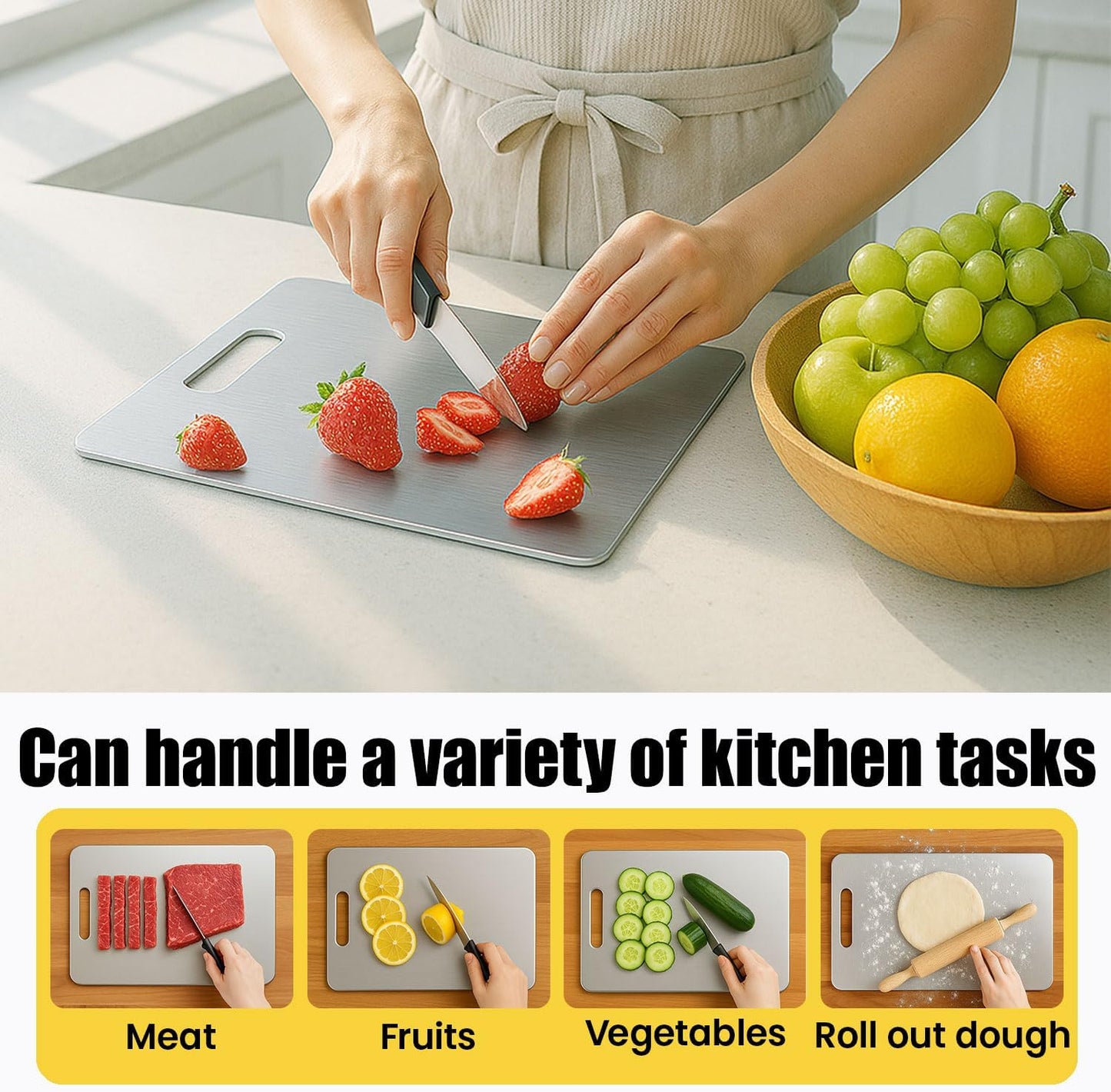 Titanium Cutting Board Set of 3, 100% Pure Titanium Chopping Board for Kitchen, Hygiene & Durability Double Sided Cutting Board, Non toxic 3Pcs Chopping Board, Dishwasher Safe (S+M+L)