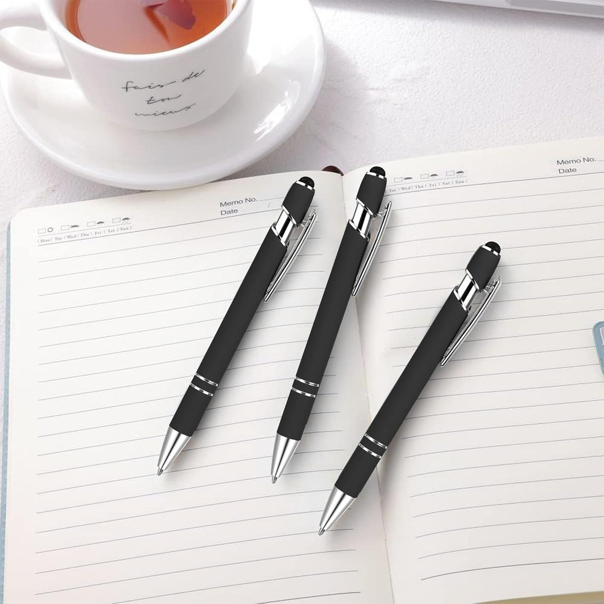 12 PCS 2 in 1 Stylus Ballpoint Pen with Stylus Tip, 1.0 mm Black Ink Metal Pen Stylus Pen for Touch Screens (Silver & Black)