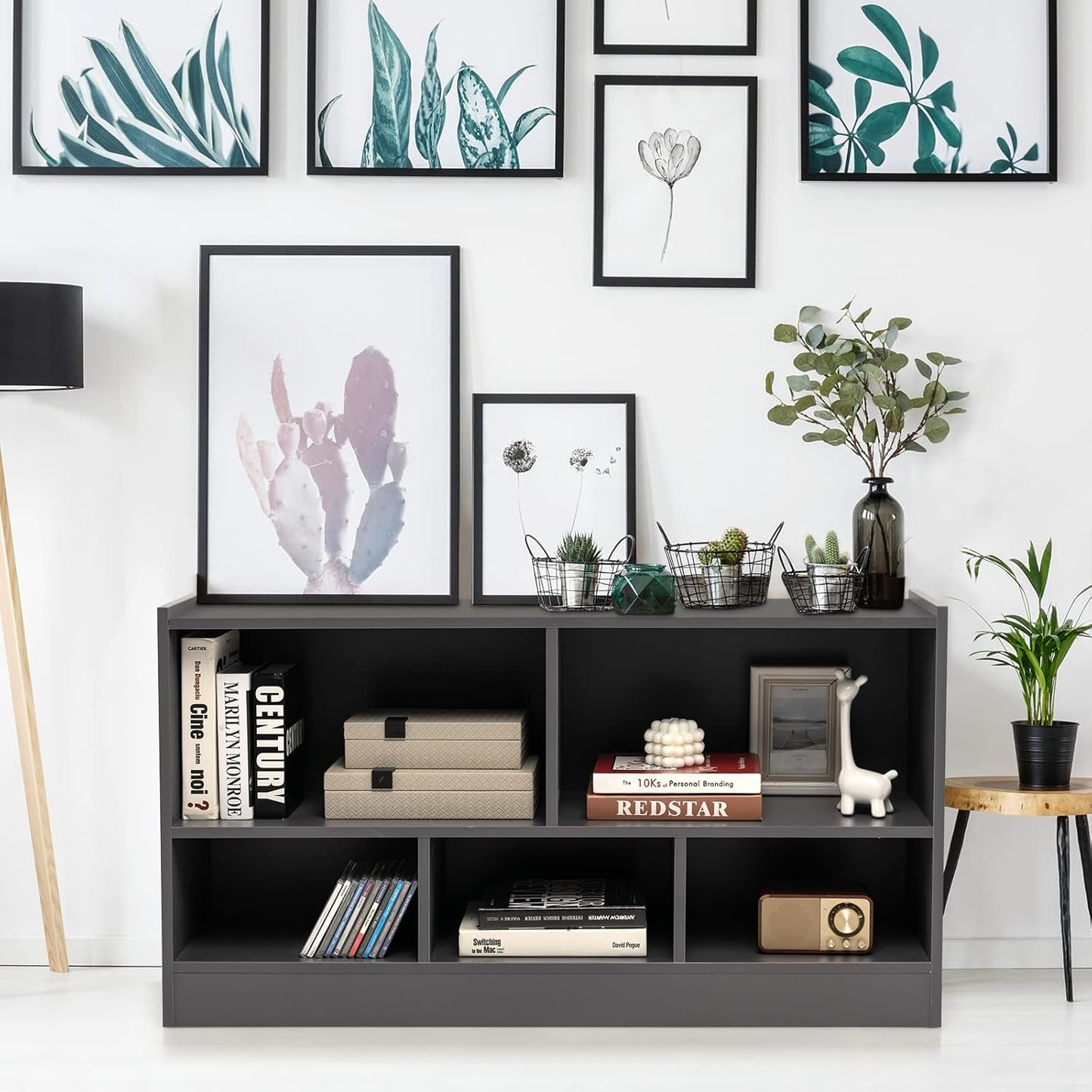 Tangkula 5 Cube Bookcase, 2 Tier Wooden Storage Open Bookshelf, Multipurpose Display Storage Cabinet for Living Room, Bedroom, Hallway, Kid's Playroom, Reading Nook (Grey)
