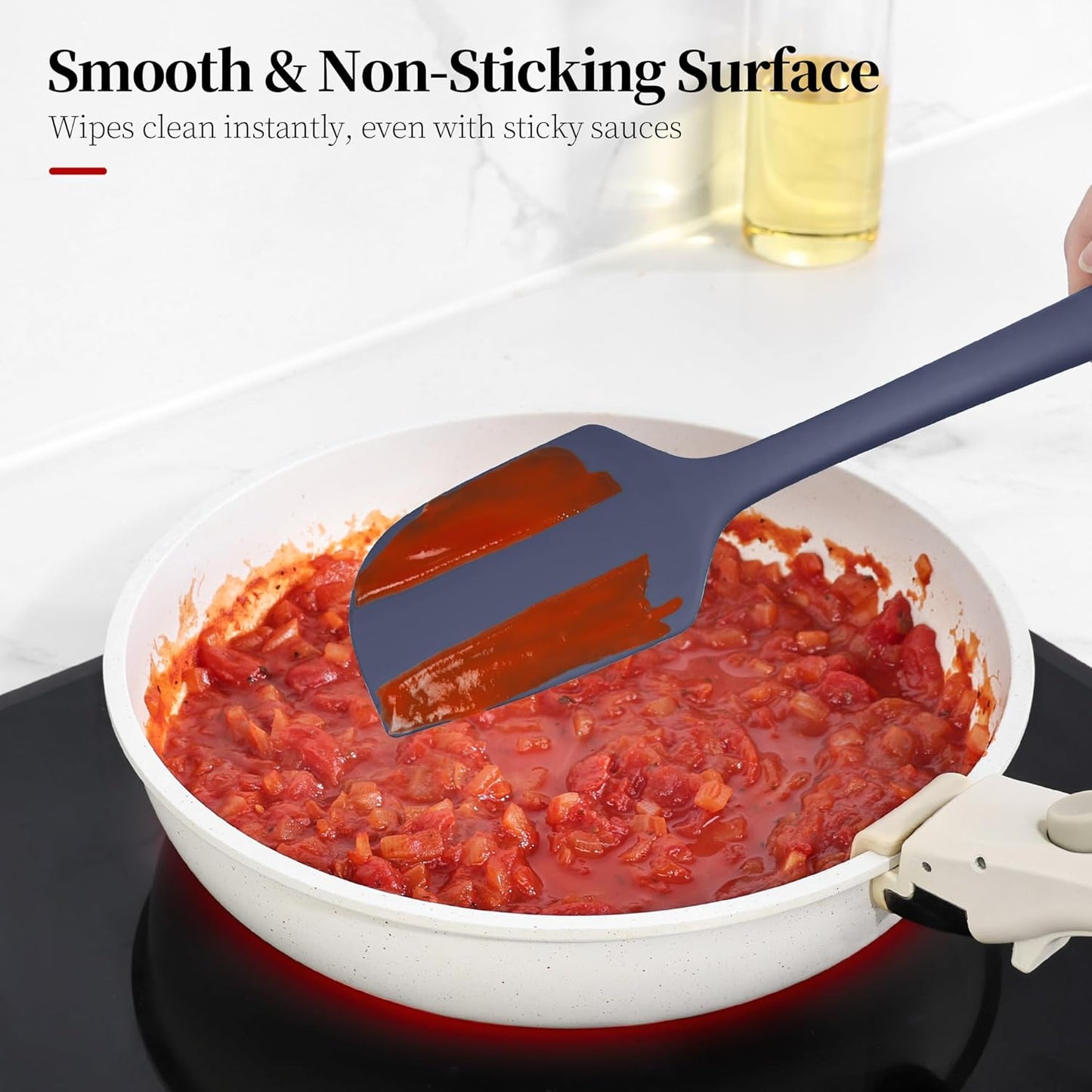 600ºF Heat Resistant Spatulas, High Heat Food Safe Semless Kitchen Silicone Scraper Set for Cooking Baking Mixing Scraping Stirring Nonstick Cookware Pan Bowl (4Pcs,Midniaht Blue)