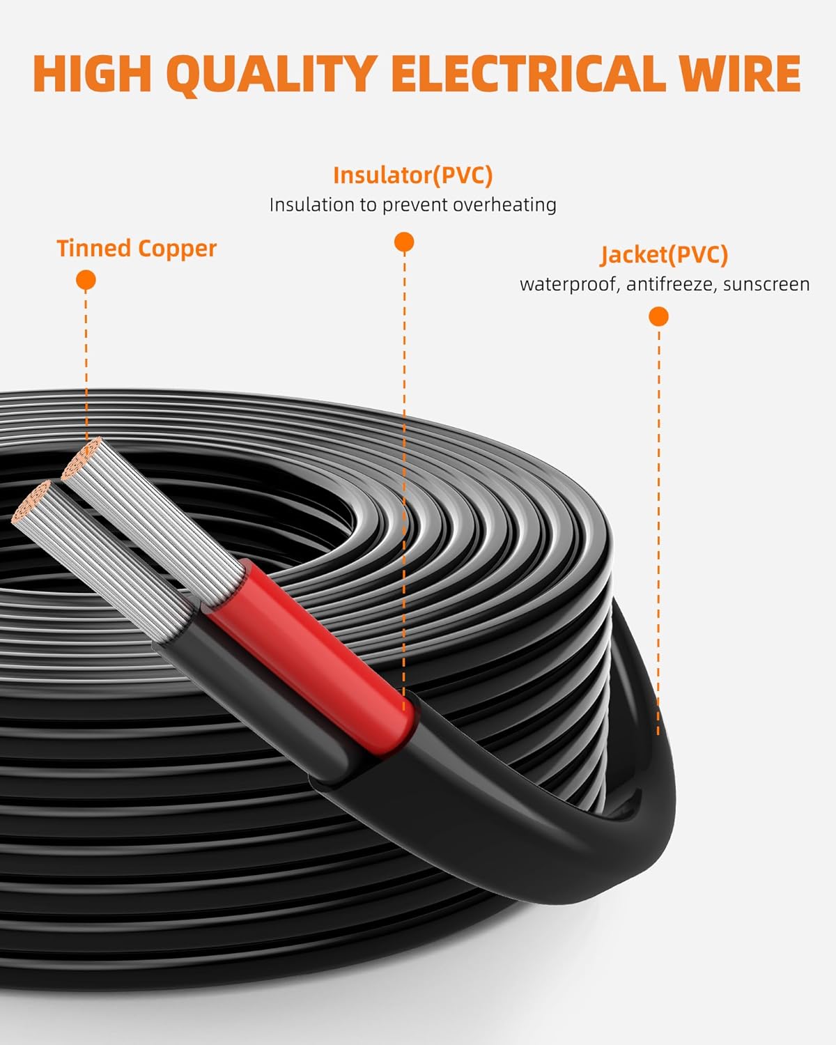 16 Gauge Wire, 16 AWG 2 Conductor Electrical Wire, Flexible/Oxygen-Free Tinned Copper/Stranded PVC 16/2 Cord for Automotive, Marine, LED Strips, Solar, RV, Lighting (30FT)