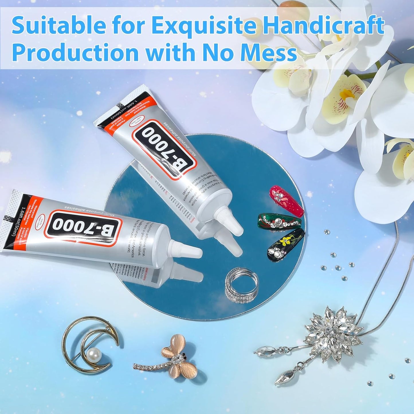 B-7000 Super Adhesive Glue, Industrial Strength B7000 Glues Paste for Rhinestones Crafts, Clothes Shoes, Fabric, Jewelry Making, Cell Phones, Tablet, Wood, Rubber, Leather (2x50 ml/1.68 oz)