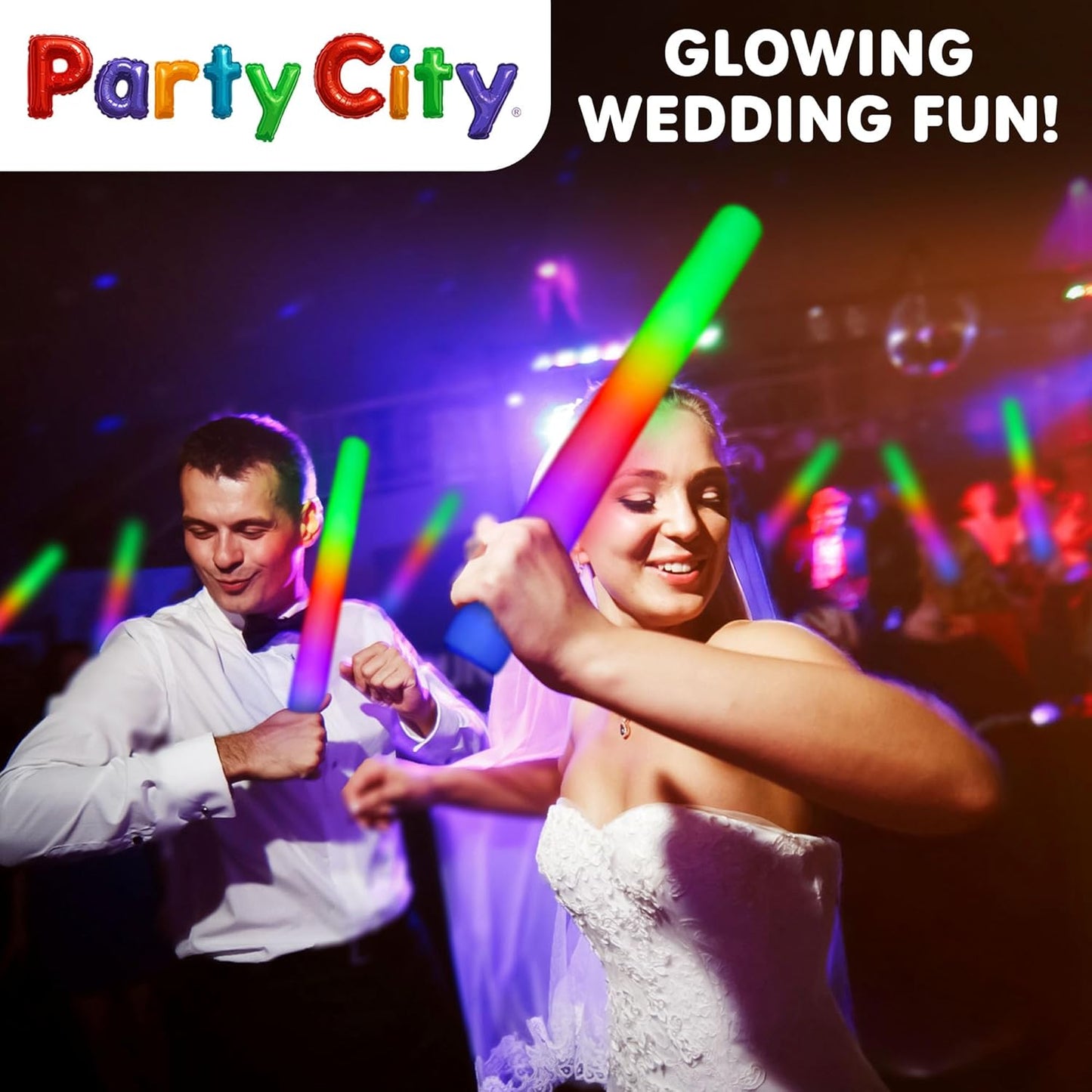 Party City 36pk LED Foam Glow Sticks 14”- Glow in the Dark Party Supplies Favors, Colorful Flashing Wand with 3 Modes, Foam Light Up Sticks Bulk Party Pack for Wedding, Birthday, Concert, Halloween