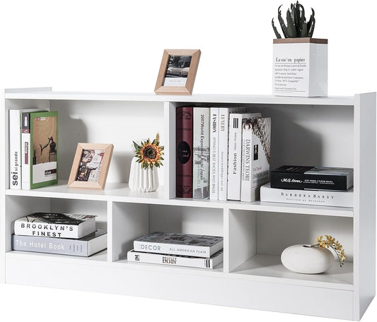 Tangkula 5 Cube Bookcase, 2 Tier Wooden Storage Open Bookshelf, Multipurpose Display Storage Cabinet for Living Room, Bedroom, Hallway, Kid's Playroom, Reading Nook (White)