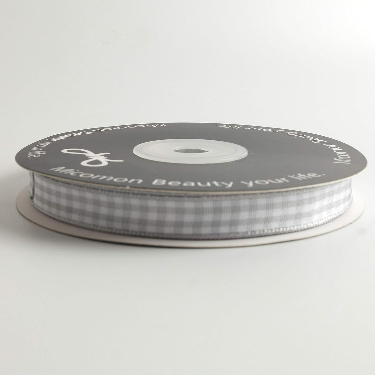 Gray Gingham Plaid Checked Ribbon 25 Yards Each Roll 100% Polyester (3/8",Gray)