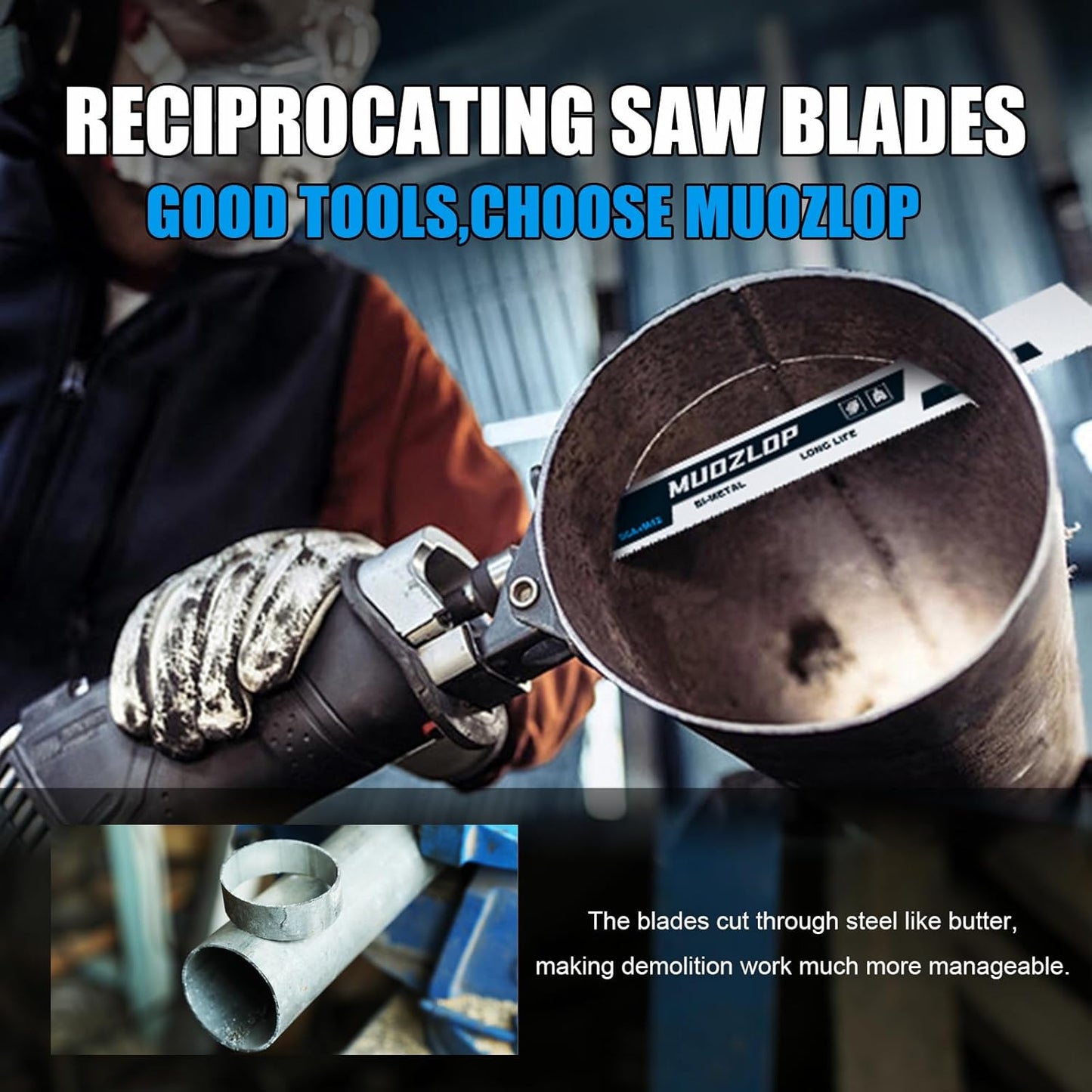 MUOZLOP10Pack 9inch Reciprocating Saw Blades Set,8+10TPI High Carbon Saw Blades,Metal Saw Blades with Organizer Case (10, 8+10TPI/225mm)