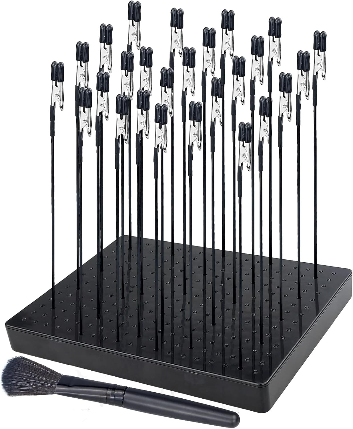 LAMXD Model Painting Stand Base (19 x 14 Holes) and 26PCS Alligator Clip Sticks Set (with Rubber Tips) Modeling Tools for Airbrush Spray, for Model Parts Holder (7.87 x 5.9Inch)