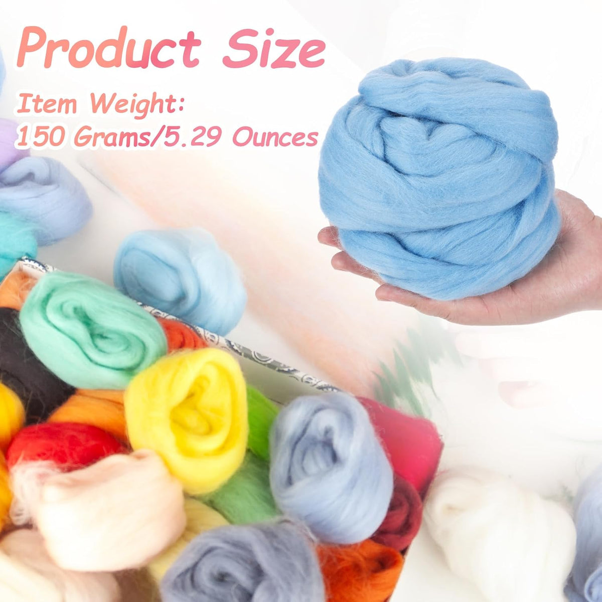 PATIKIL Wool Roving Yarn, 150G/5.3OZ Soft Felting Wool Pure Chunky Roving Yarn Bulk for Needle Felting Knitting Blanket Spinning Weaving DIY Craft, Blue