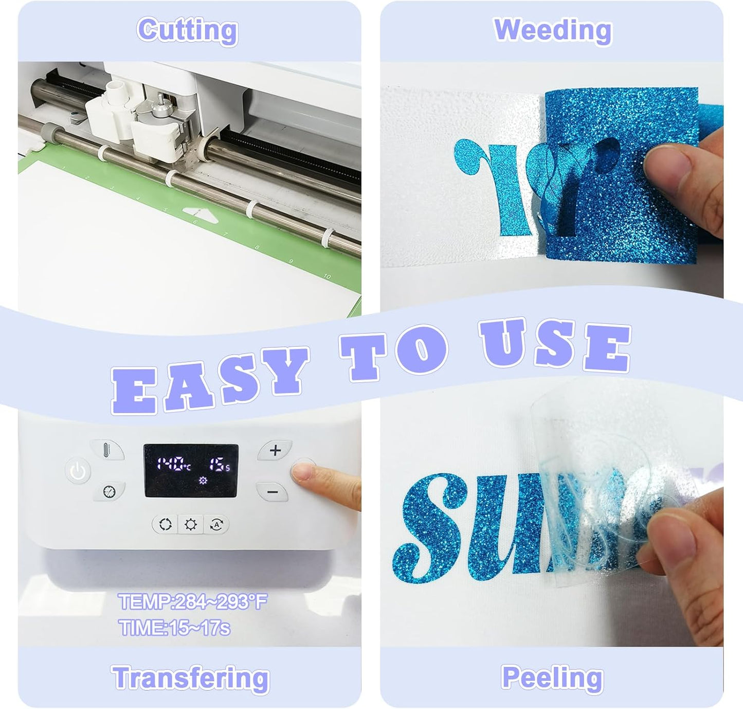 Blue Purple Glitter HTV Sparkly Heat Transfer Vinyl – 12 Pcs 12x10Inch Iron-On Vinyl Sheets for T‑Shirts & DIY Craft Gifts, Easy to Cut & Weed, No‑Flake & Washable, Work with All Cutter Machines