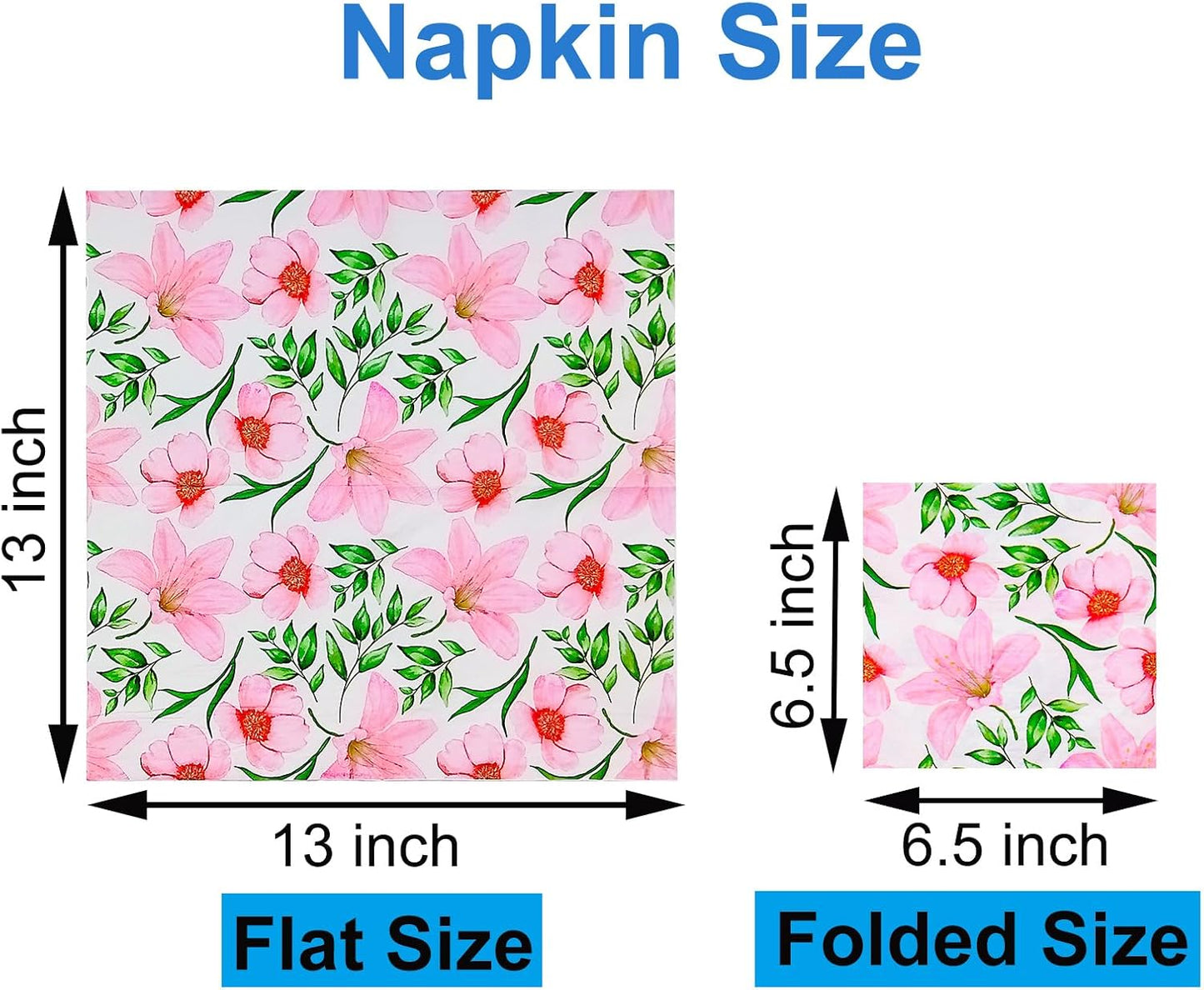 Paper Napkins 80 Pack 2 Ply Floral Beverage Luncheon Dinner Paper Napkins Flower Print Disposable Napkins for Wedding Anniversary Celebrations, 6.5X6.5 Inches Folded