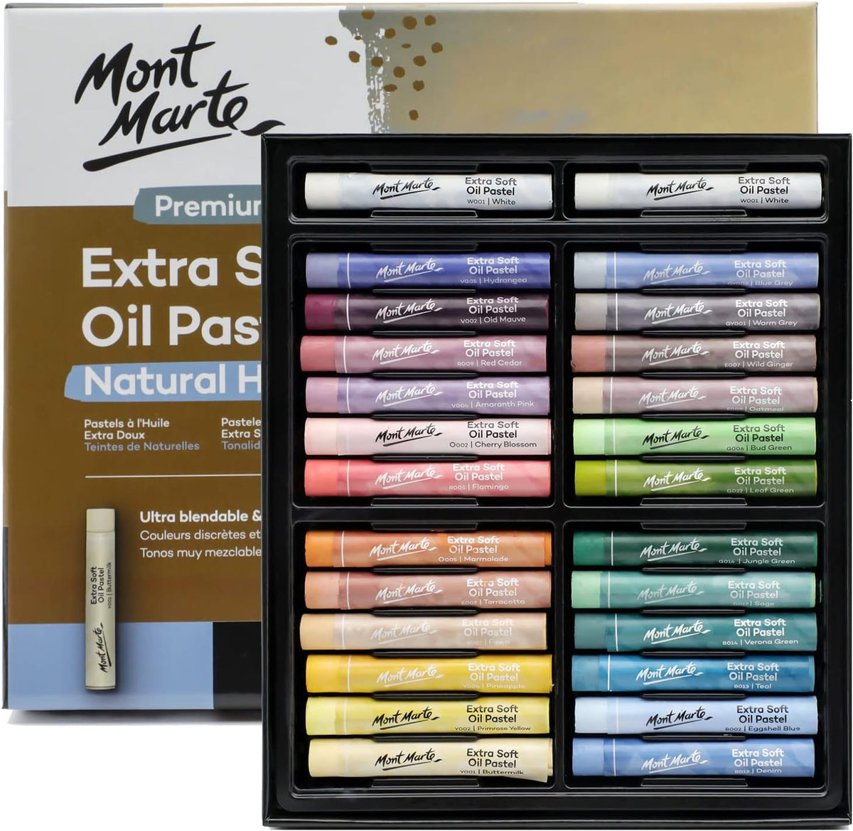 Mont Marte Extra Soft Oil Pastels Natural Hues Premium 26pc, Assorted Natural Colors, Vibrant and Buttery, Versatile Art Pastels for Blending, layering & Shading, Ideal for Coloring and Sketching