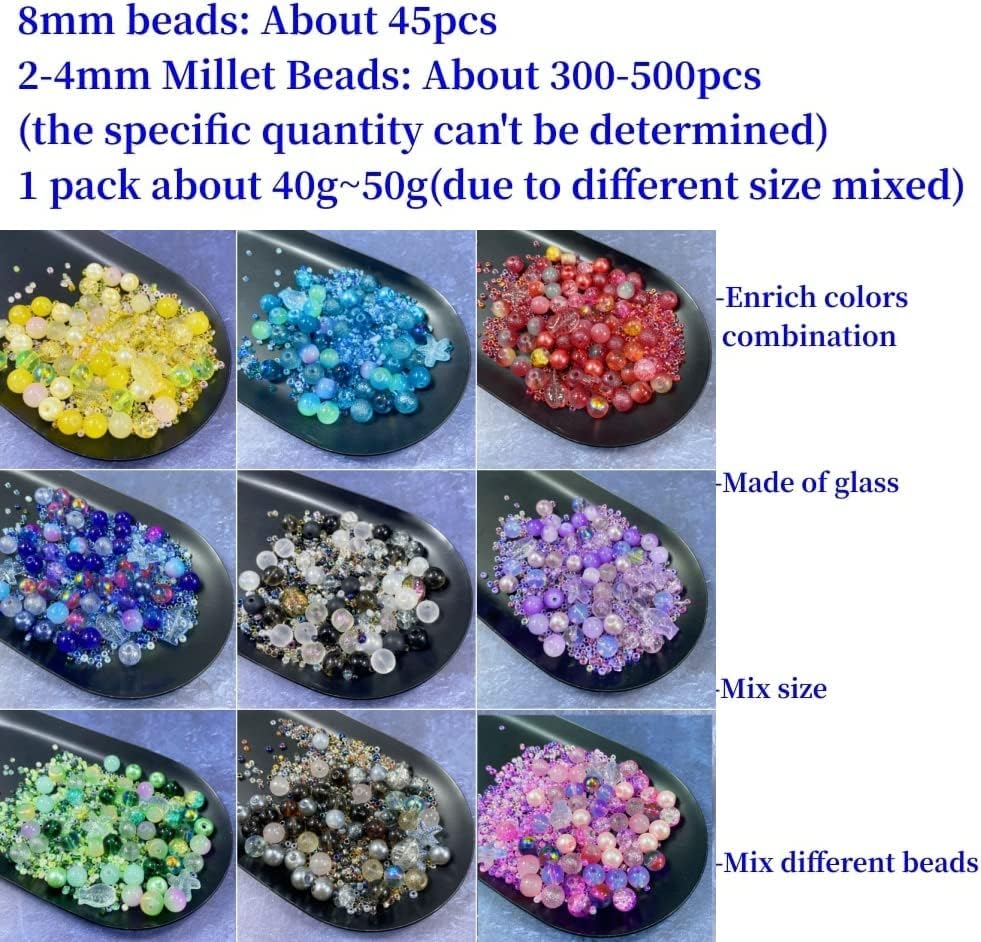 Assorted Glass Resin Beads Multi Size Colors Smooth Cracked Gravel Millet Spacer Beads for Bracelets Necklace Earring DIY Jewelry Making Craft(Starry Sky Blue Series)