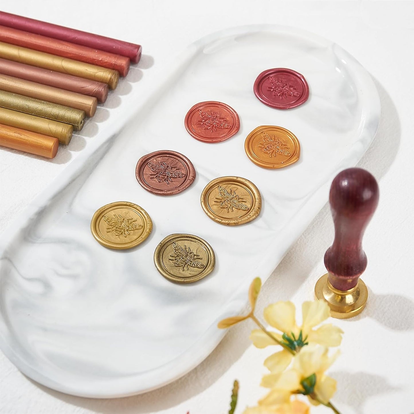 Wax Seal Sticks Bronze, ONWINPOR 20pcs Glue Gun Wax Sealing Sticks for Wax Seal Stamp, Bronze Gold Mini Wax Gun Sticks Suit to 0.28'' Glue Gun, Wedding Invitations, Envelope (Copper)