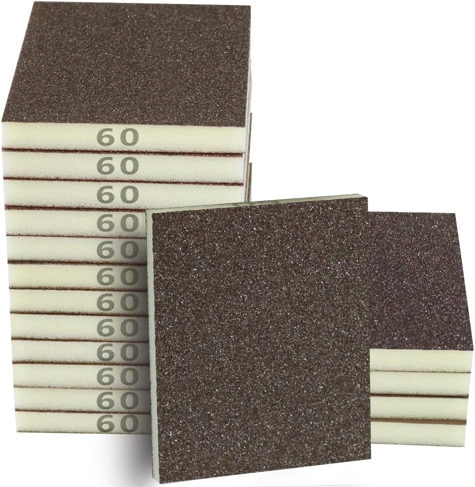 16PCS 60 Grits Sanding Sponge Coarse Sanding Block, Washable and Reusable Wet Dry Sandpaper Sponge， Sander Sponges for Wood Drywall Metal Wood