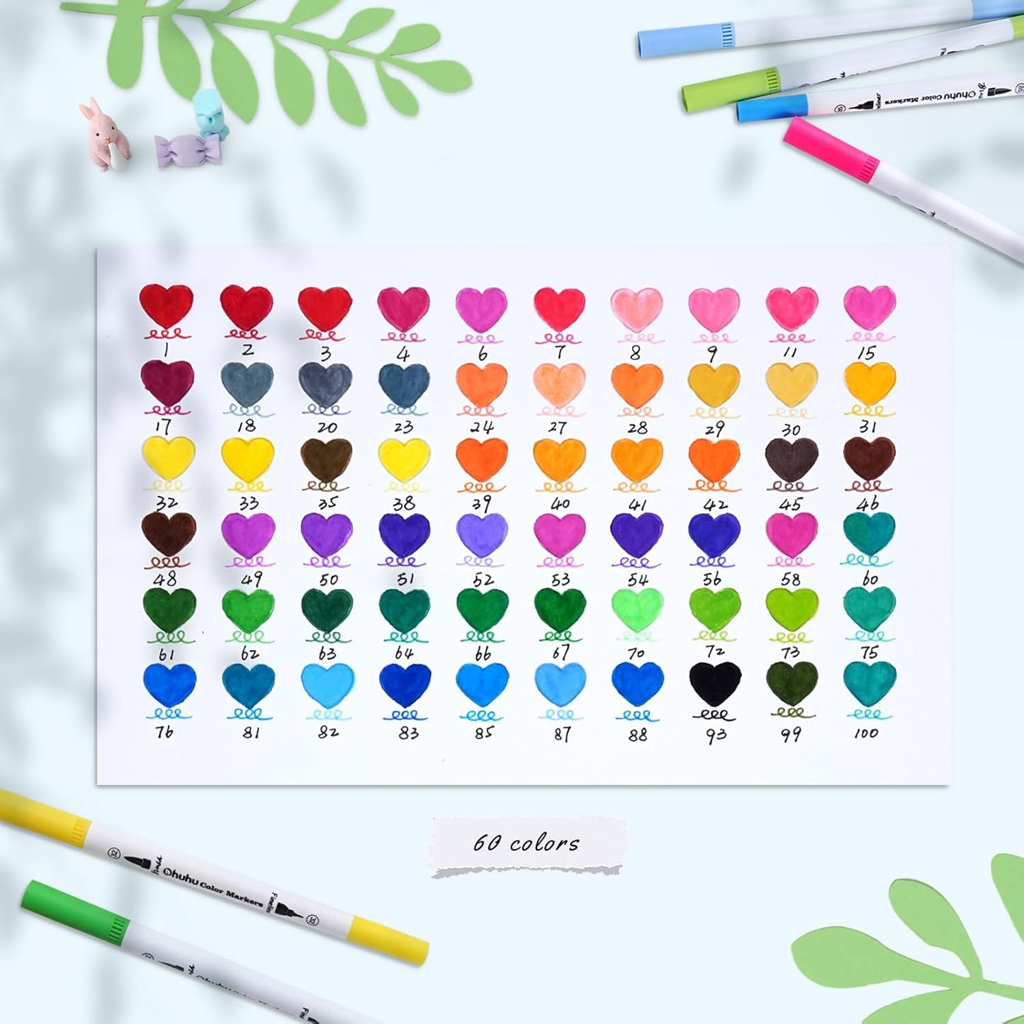 Ohuhu Markers for Adult Coloring Books No Bleeding 60 Colors Coloring Markers Water-based Dual Tips Fineliner & Brush Drawing Pens Art Pens for Kids Adults Sketch Journal - Maui - White