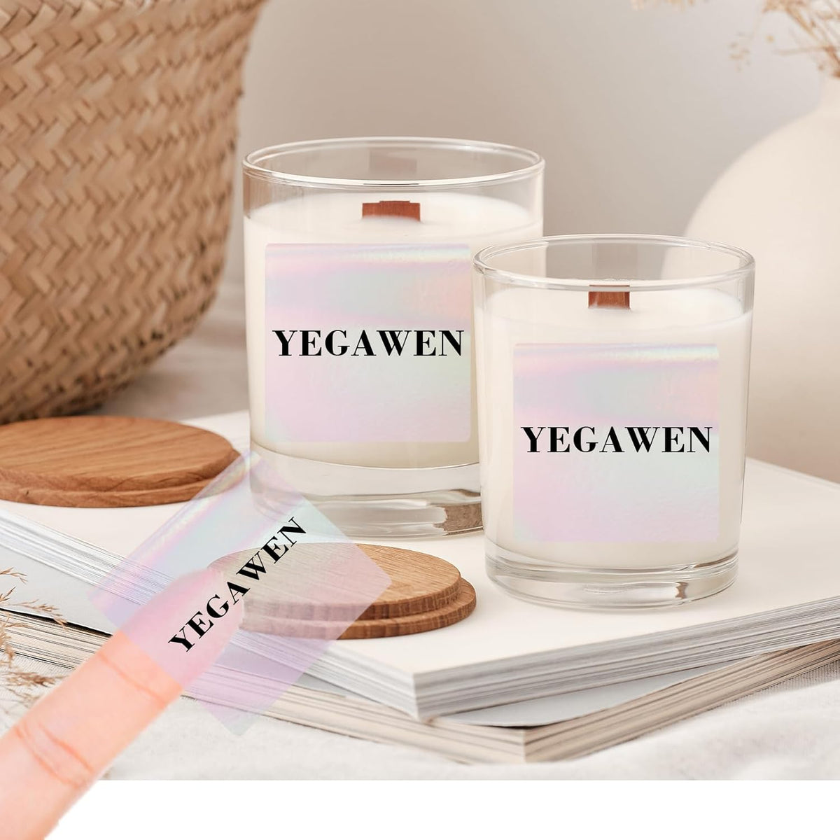 2" x 2" Square Transparent Thermal Labels Stickers, Clear Thermal Labels, Transparent Holographic Pink Direct Thermals Label, Perforation Line Design- 200 Sheets