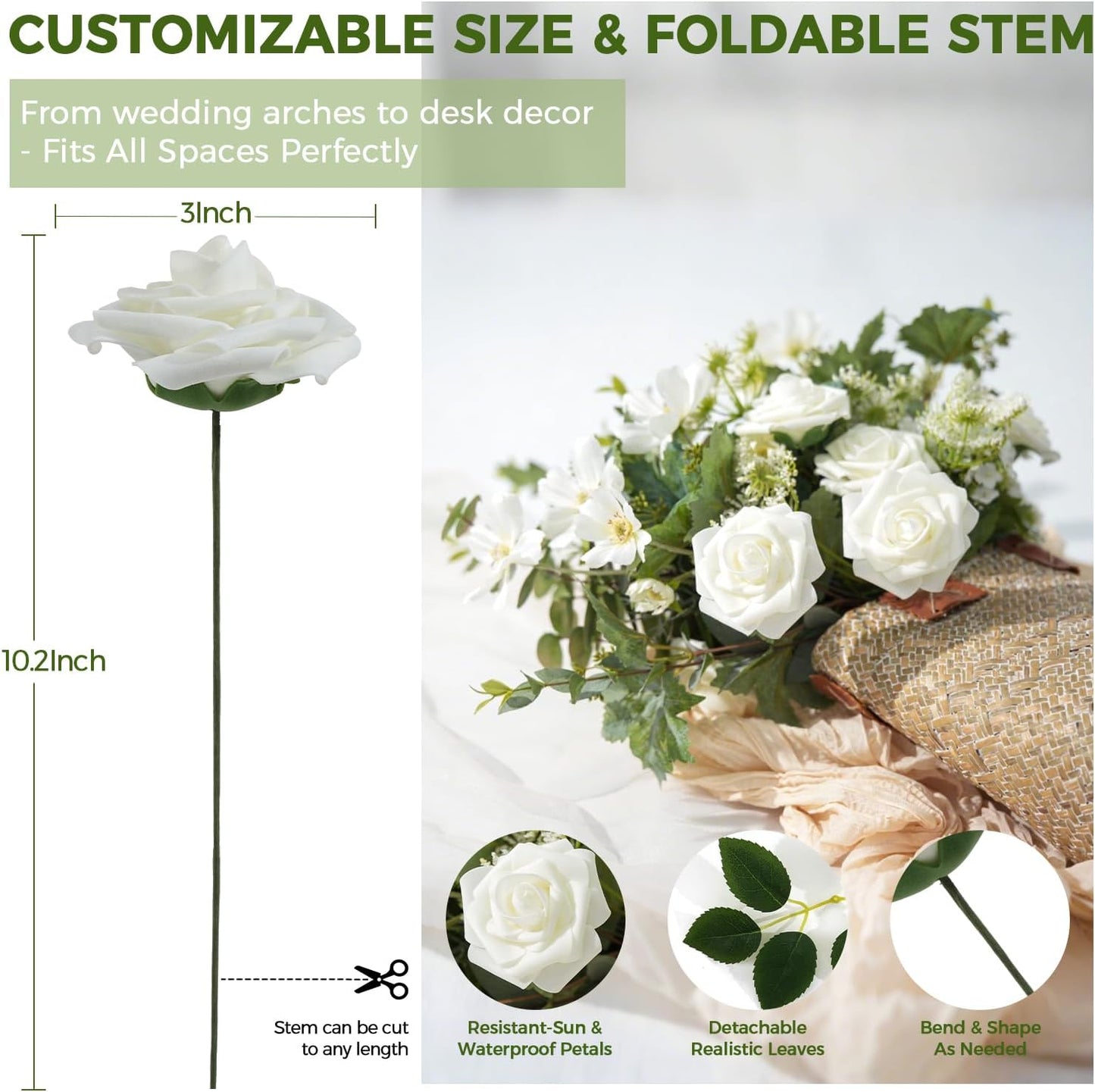 Artificial Flowers Foam Fake Roses 25pcs Mix Colors Roses with Stems for Home Decor DIY Wedding Bouquets Party Bridal Shower Centerpieces Faux Flower Arrangements Tables Decorations