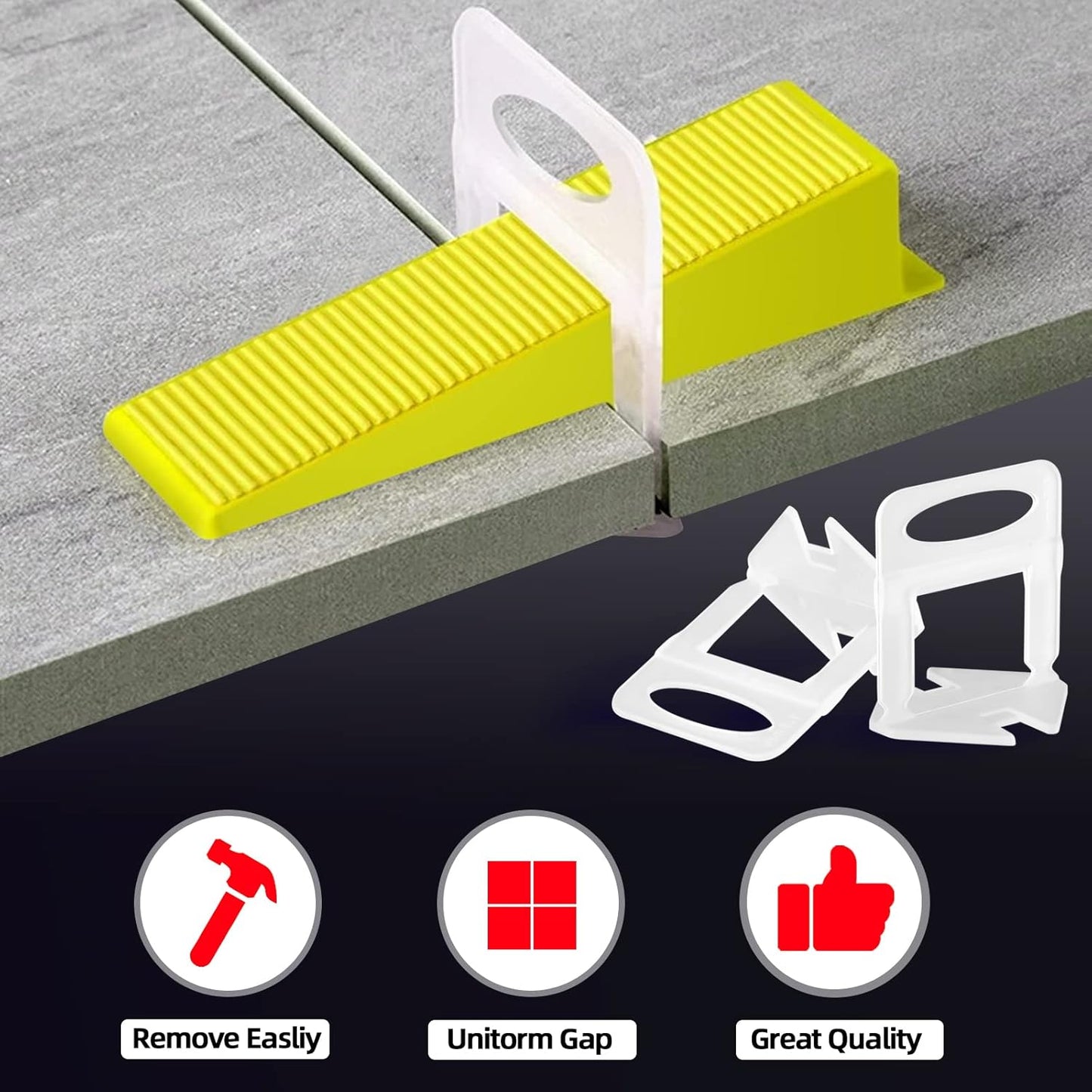 1/16” Tile Leveling System Spacers 2000 PCS Tile Leveling Clips Kit Prevent Tile lippage Leveler Spacers for DIY Professional Ceramic Tile and Stone Installation (1/16 IN, 2000)