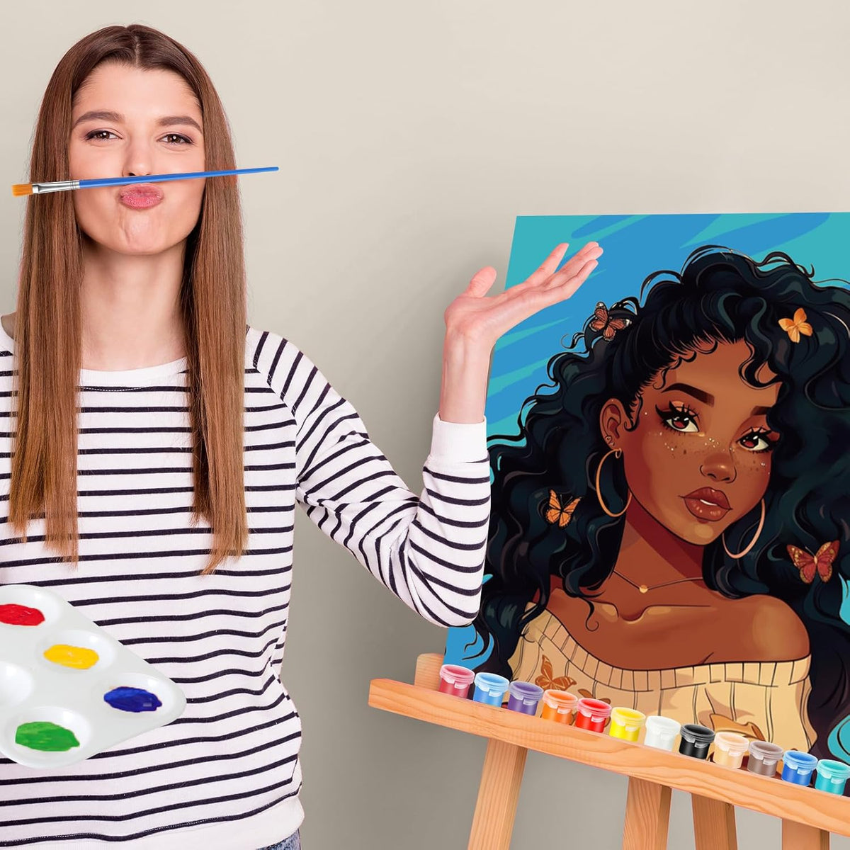Zhanmai 12 Pack Pre Drawn Canvas for Painting Sip and Paint Kit 8" x 10" Paint Party Set Canvas Painting Pre Printed Canvases for Party Favor DIY Virtual Adult's Date Night(Charming Girl)
