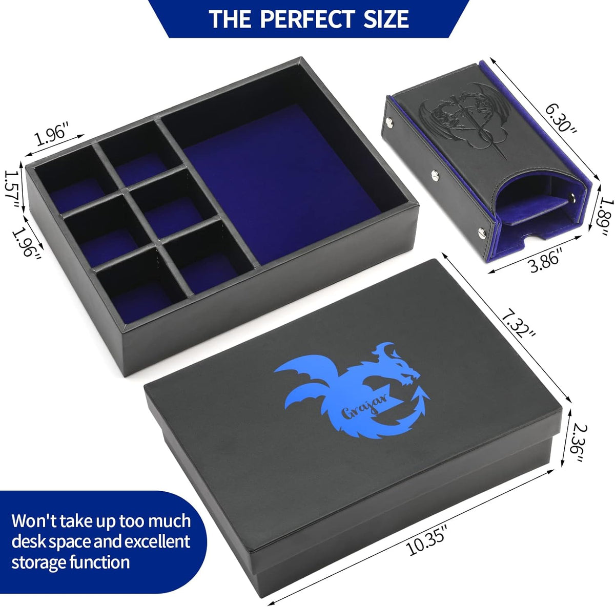 3 in 1 Dice Tray with Lid, Portable Dice Box Storage for DND, Dungeons and Dragons, D&D, MTG & RPG Games - Blue