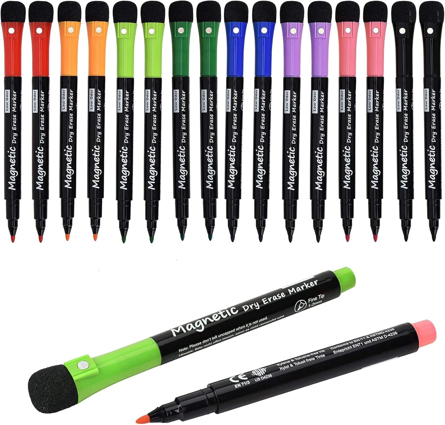 Browill Magnetic Dry Erase Markers, Fine Tip Low Odor Whiteboard Markers for Kids & School, Work On White board & Calendar, Refrigerator (16 Pack)