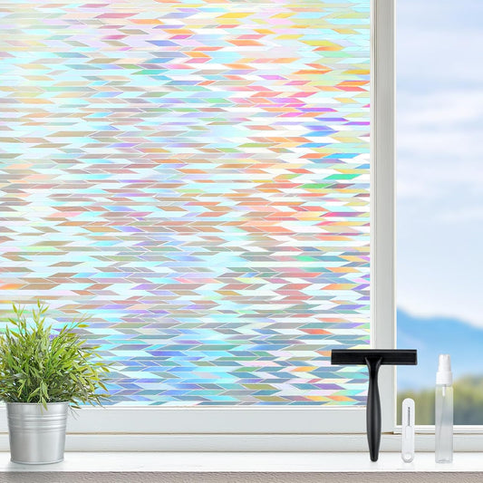 rabbitgoo Window Privacy Film with Installation Tools, Stained Glass Window Film Rainbow Prism Decorative Glass Clings for Home Decor, Static Cling Covering Sun Blocking, 23.6" x 78.7"