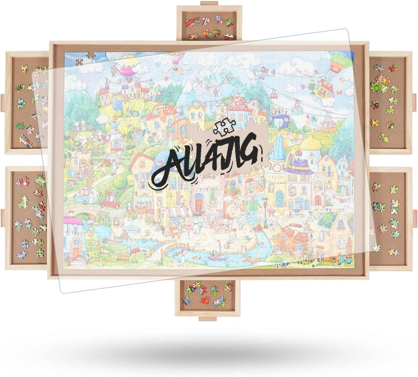 ALL4JIG 1500 Pieces Rotating Puzzle Board with 6 Drawers and Cover,25"x34"Portable Wooden Jigsaw Puzzle Table for Adults,Lazy Susan Spinning Puzzle Boards Birthday Gift for mom
