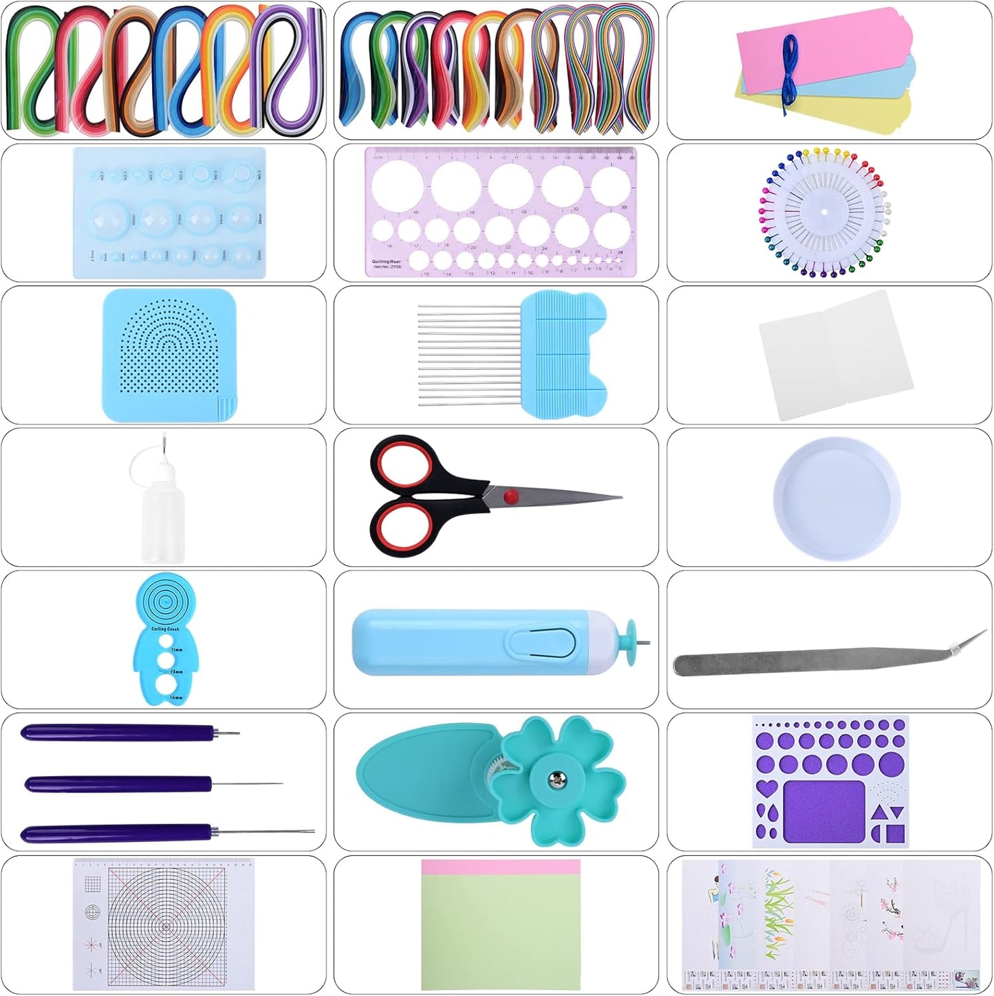 Quilling Kit with 1860 Paper Strips 39cm/54cm and Quilling Tools Like Quilling Pen Slotted Tool Paper Rolling Electric Pen Template Board Quilling DIY Tool Grid Guide Paper Design Drawings Scissors