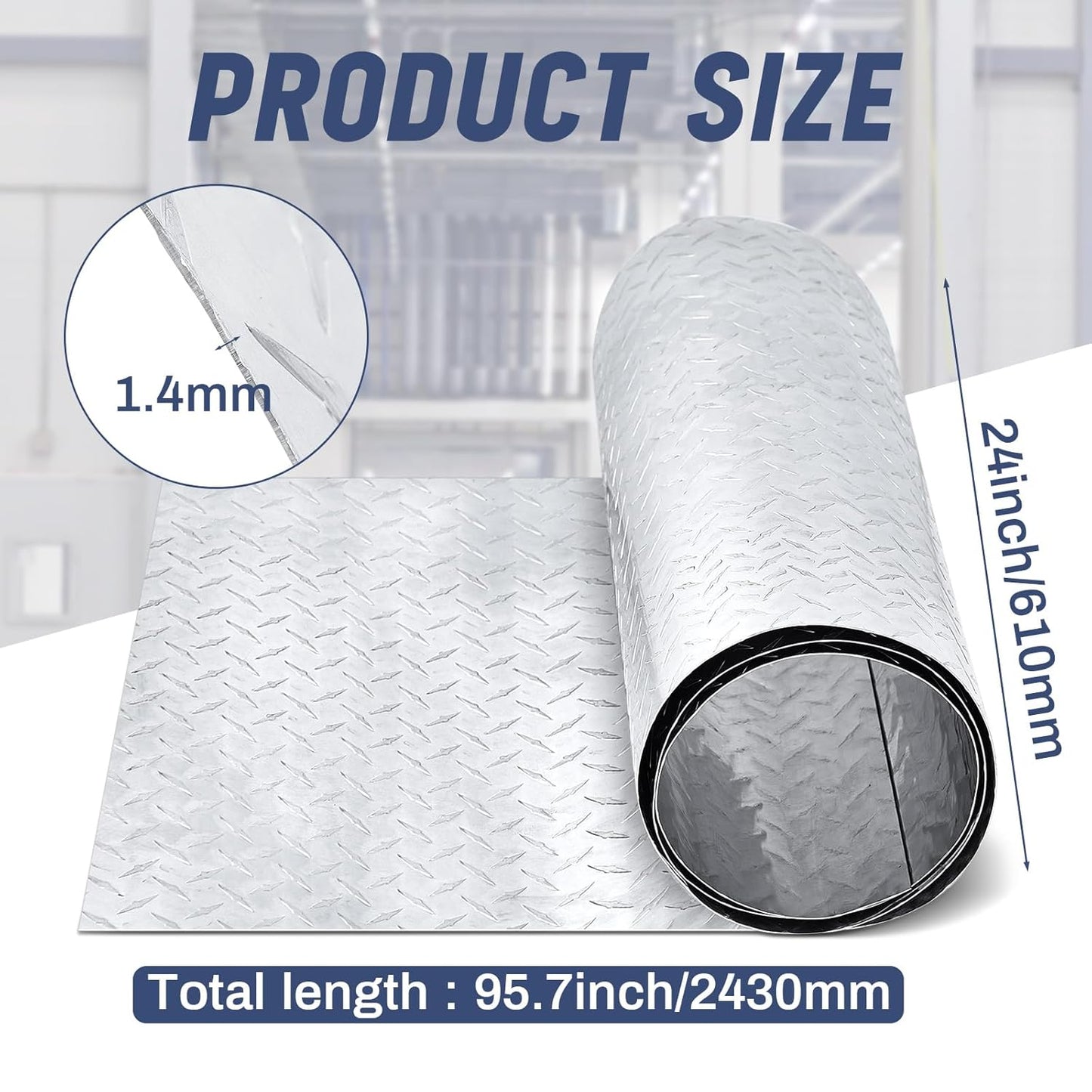 Diamond Plate Sheet Metal Heavy Duty Tread Aluminum Sheet Diamond Tread Plate for Wall Covering, Cargo Trailer, RV and More(24 x 96 Inch,Silver)