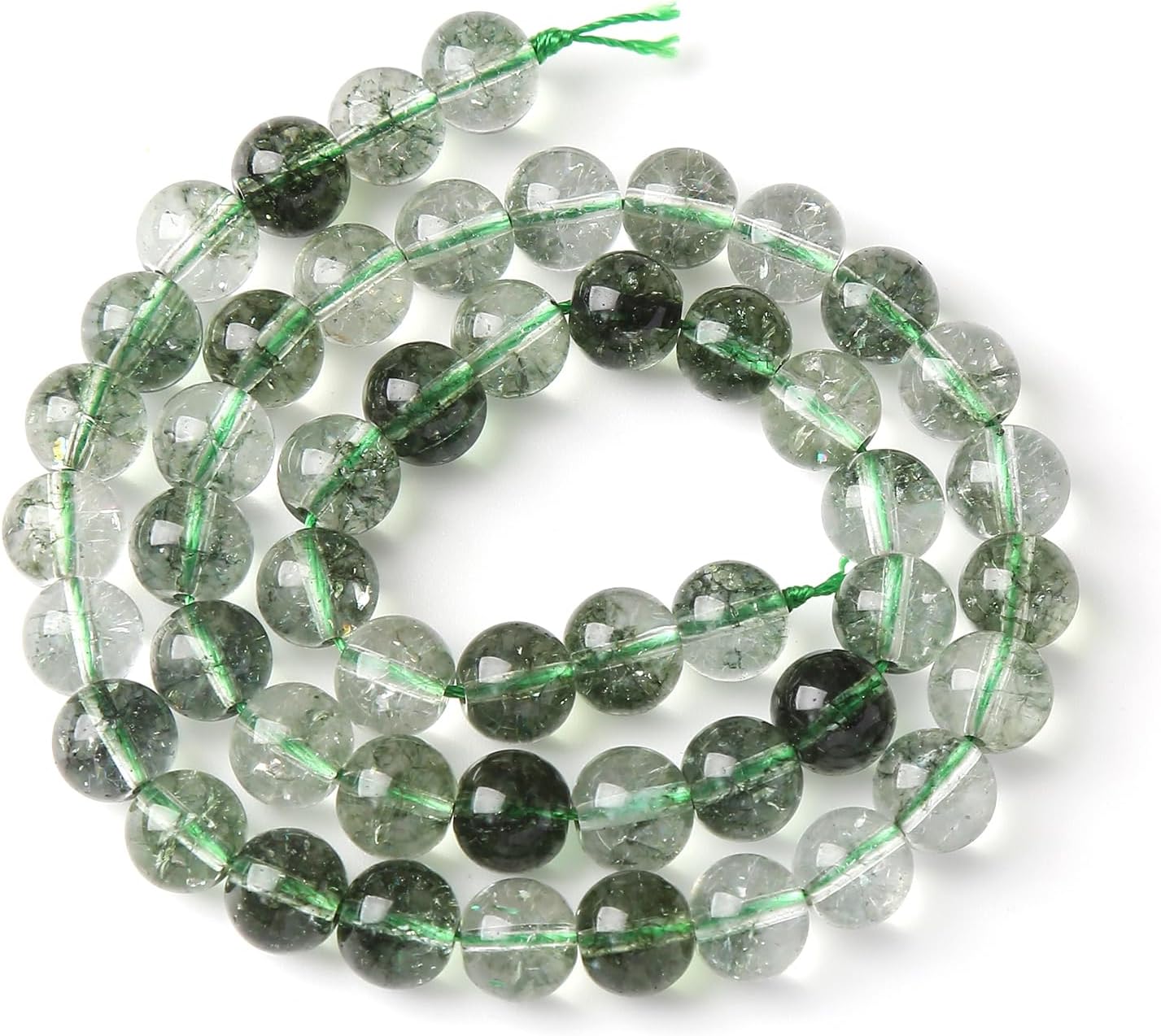 32PCS 12MM Green Crackle Phantom Ghost Crystal Beads for Jewelry Making DIY Bracelet Necklace Accessories 15" Energy Healing Power Stone Beads