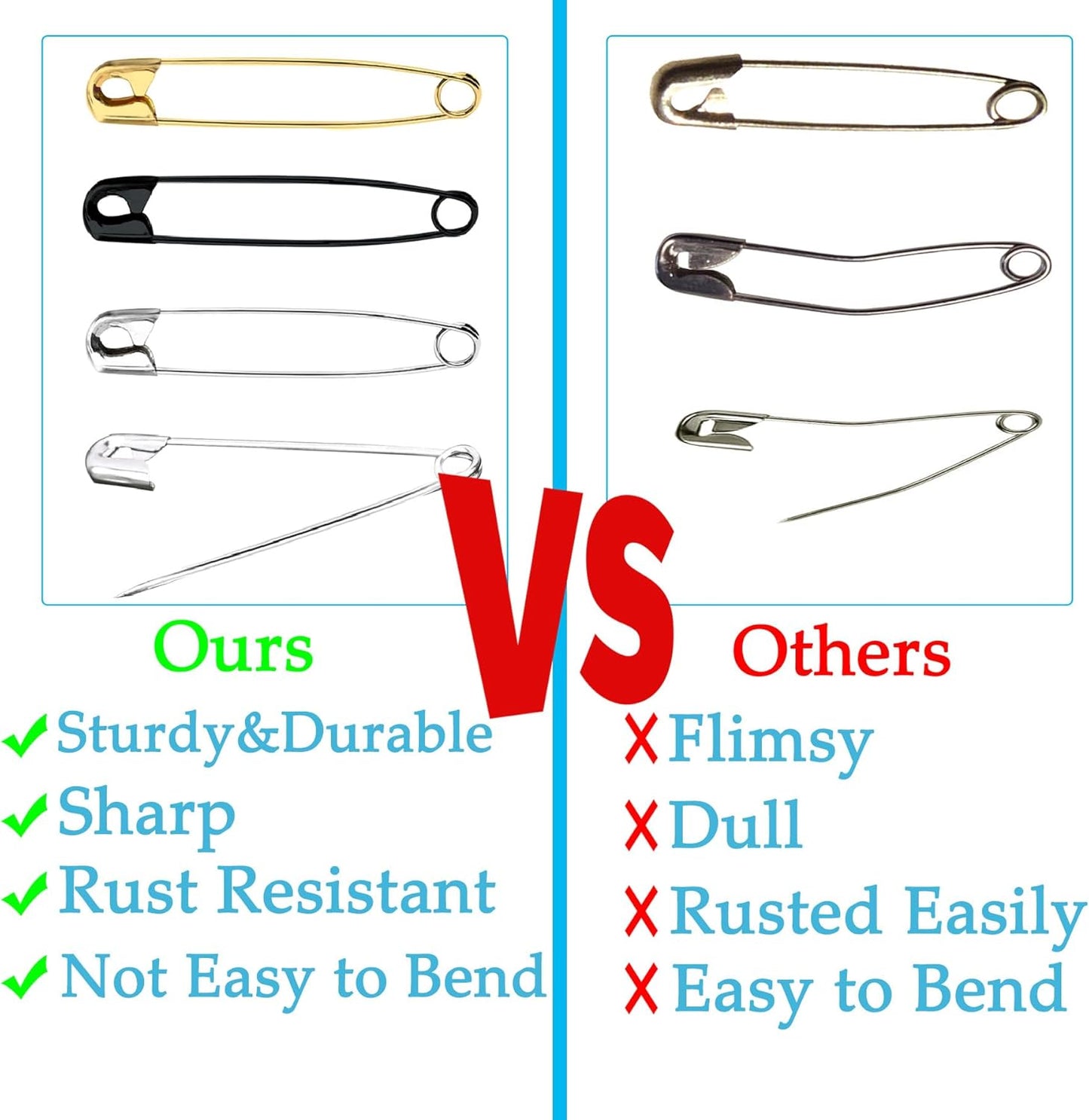 60PCS-3Inch Large Black Safety Pins, Rust-Resistant Nickel Plated Steel, Sharp Edge, Sewing, Arts & Craft