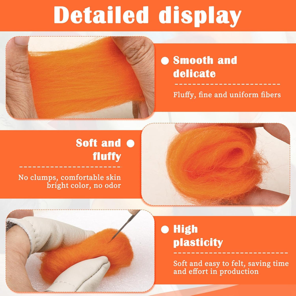 Mayboos Wool Roving Yarn, 1.76oz Colored Natural Wool Roving,Wool Felting Supplies Pure Wool Chunky Yarn for Wet Felting handcrafts and Spinning (Orange Color)