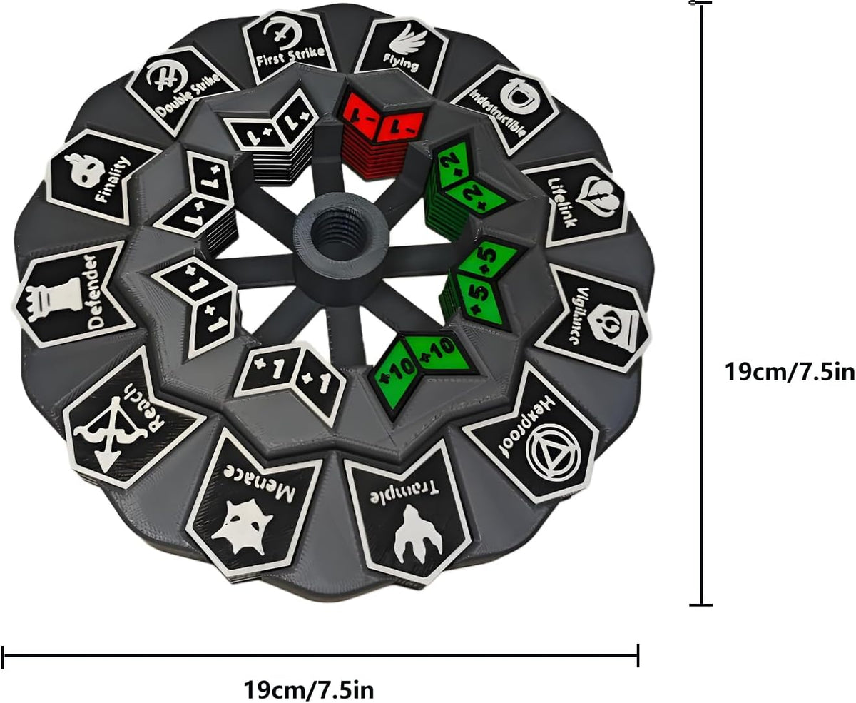 MTG Abilities Keywords Counter Wheel, Black Token Tracker 7.5 inch Diameter,123-Piece Keyword and Life Counter Bulk Tokens MTG, TCG, Cards Gaming Accessories