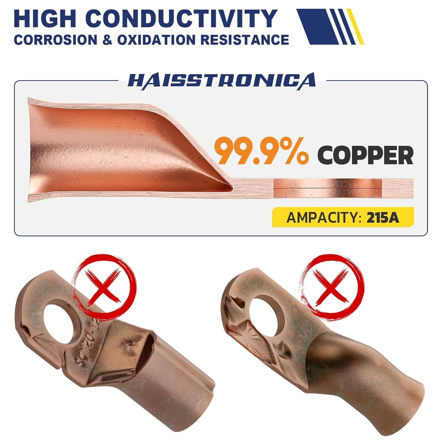 haisstronica 10pcs 1/0 AWG - 5/16"(M8) Battery Cable Lugs, Heavy Duty Copper Wire Lugs with 10pcs 3:1 Adhesive Heat Shrink Tubing, 0Gauge Wire Connectors Battery Terminal Connector, Battery Cable Ends