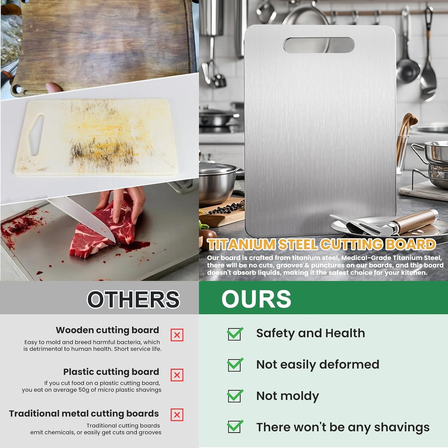 100% Pure Titanium Cutting Board - 18x12 Inch Non-Slip Kitchen Chopping Board, Dishwasher Safe, Scratch Resistant, Easy to Clean, Durable & Hygienic for Meat, Vegetables, and Fruits